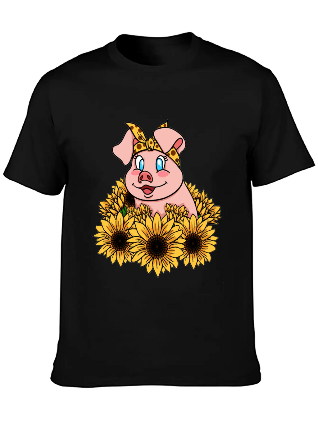 Cute Piggy With Sunflowers Unisex Casual T-Shirt – Clean Design For Daily Comfort