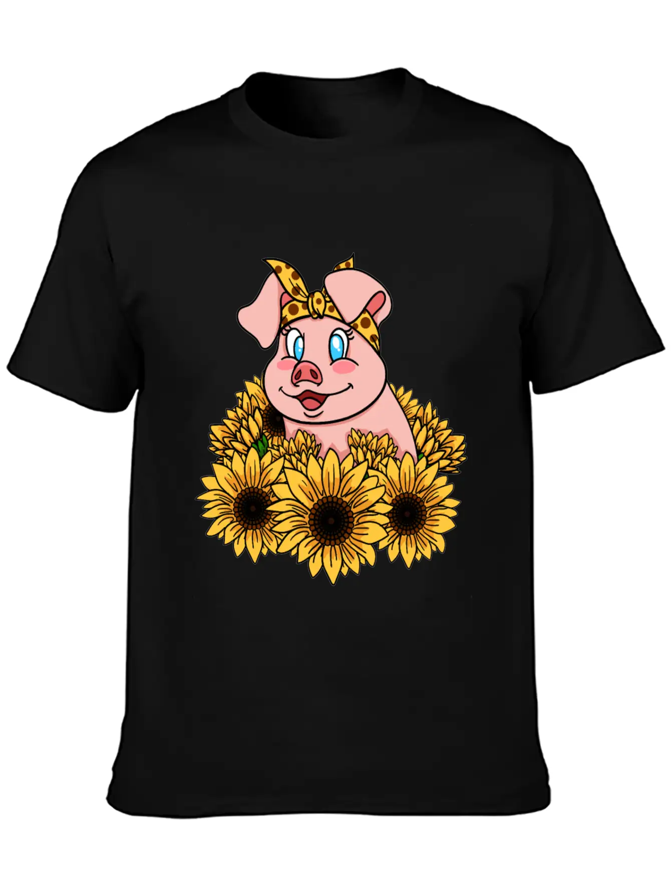 Cute Piggy With Sunflowers Unisex Casual T-Shirt – Clean Design For Daily Comfort