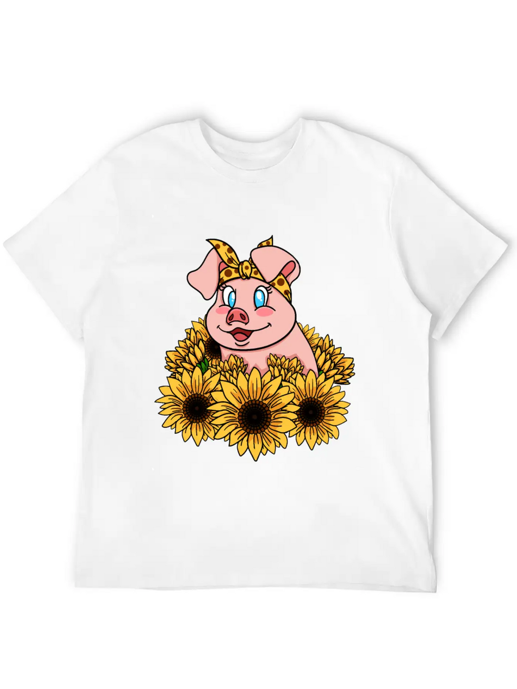 Cute Piggy With Sunflowers Unisex Casual T-Shirt – Clean Design For Daily Comfort
