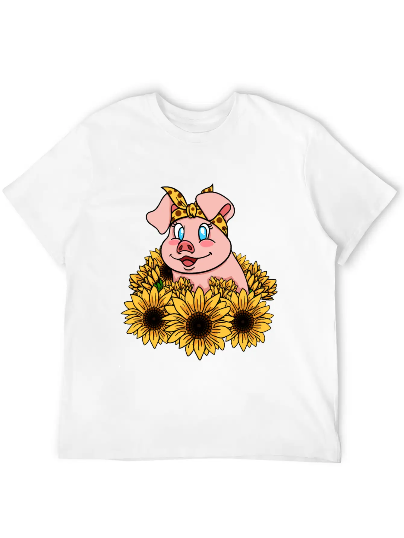 Cute Piggy With Sunflowers Unisex Casual T-Shirt – Clean Design For Daily Comfort