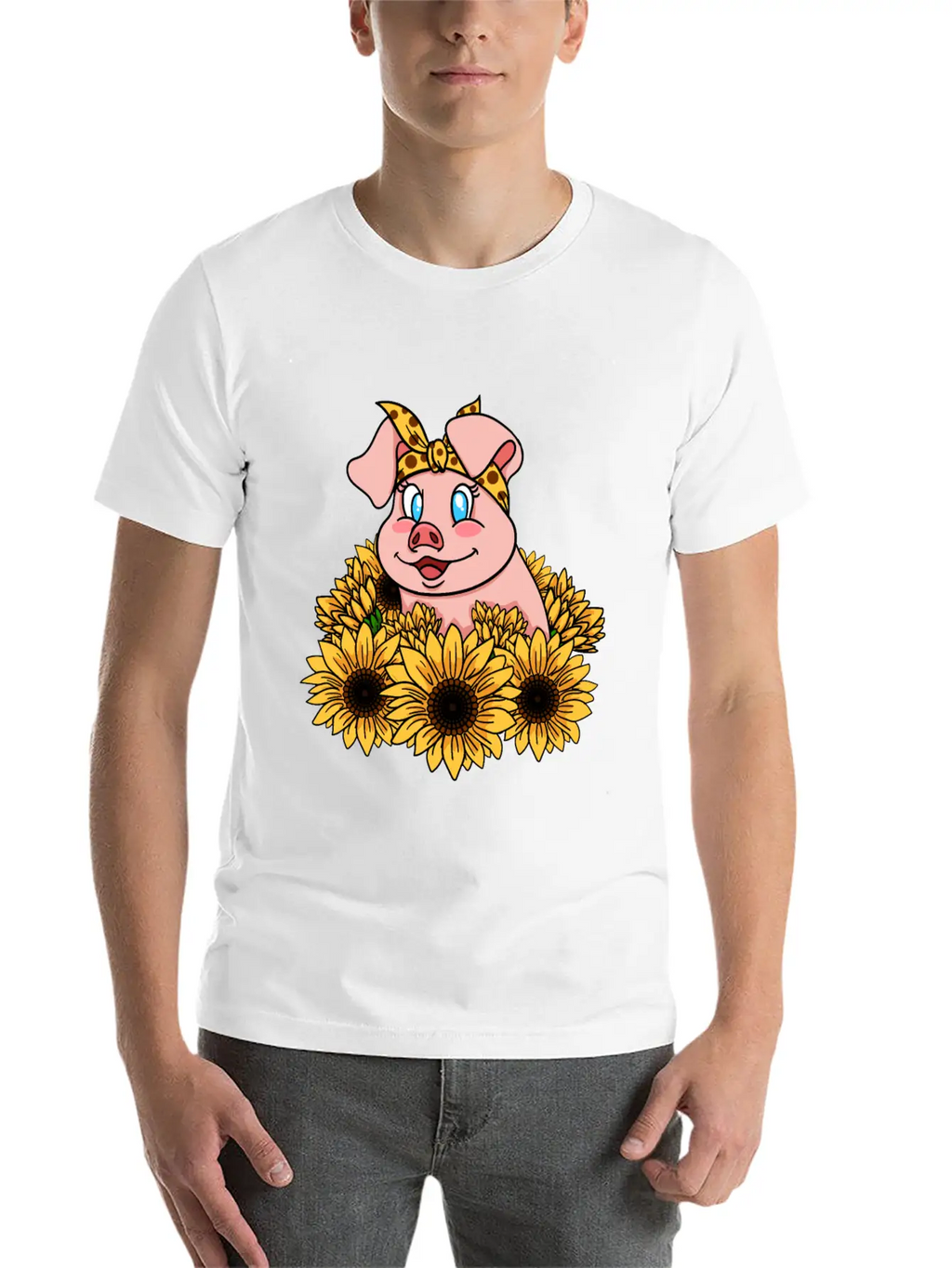 Cute Piggy With Sunflowers Unisex Casual T-Shirt – Clean Design For Daily Comfort