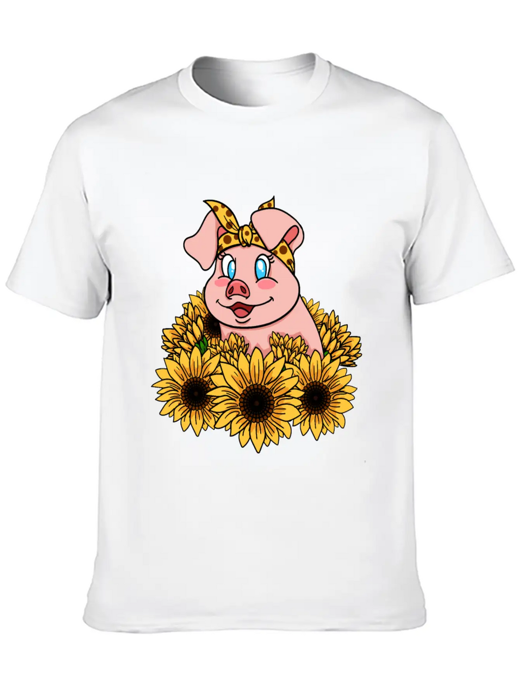 Cute Piggy With Sunflowers Unisex Casual T-Shirt – Clean Design For Daily Comfort