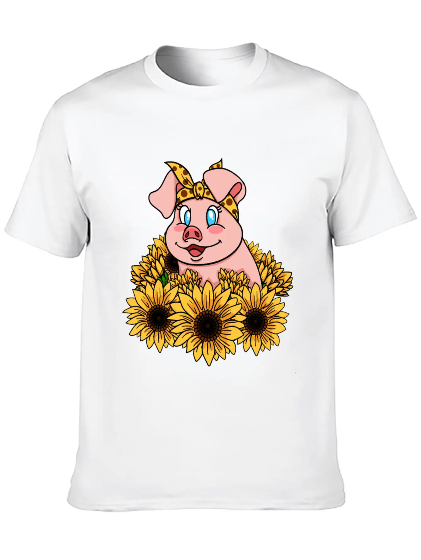 Cute Piggy With Sunflowers Unisex Casual T-Shirt – Clean Design For Daily Comfort