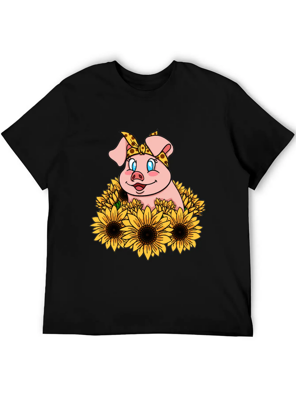 Cute Piggy With Sunflowers Unisex Casual T-Shirt – Clean Design For Daily Comfort