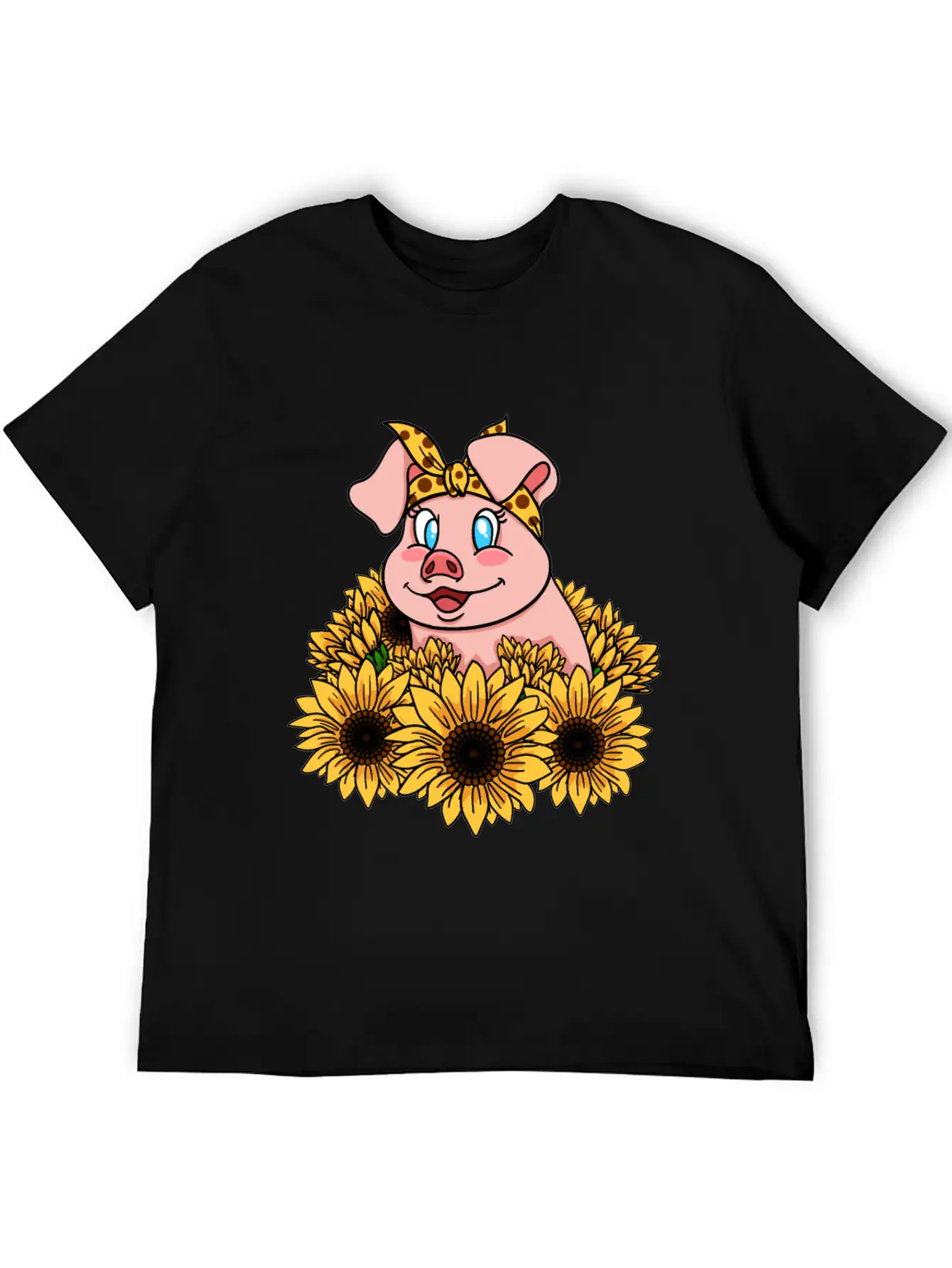 Cute Piggy With Sunflowers Unisex Casual T-Shirt – Clean Design For Daily Comfort