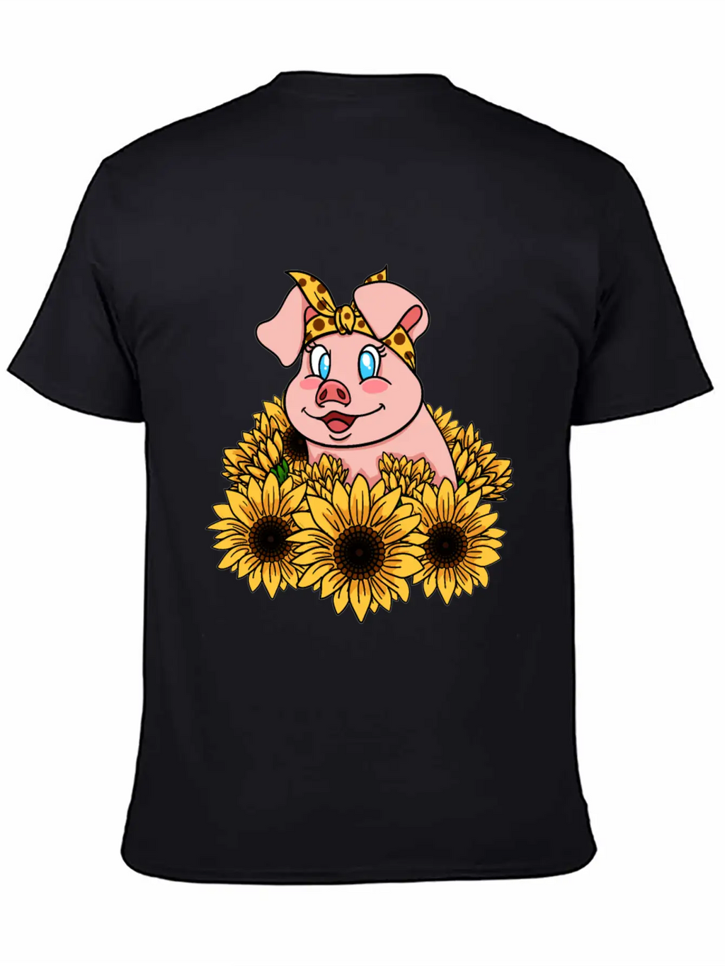 Cute Piggy With Sunflowers Unisex Casual T-Shirt – Clean Design For Daily Comfort