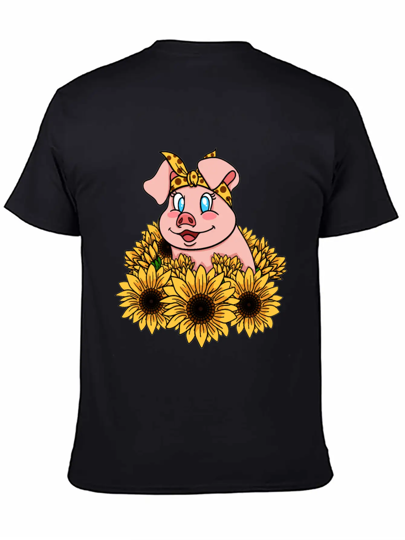 Cute Piggy With Sunflowers Unisex Casual T-Shirt – Clean Design For Daily Comfort