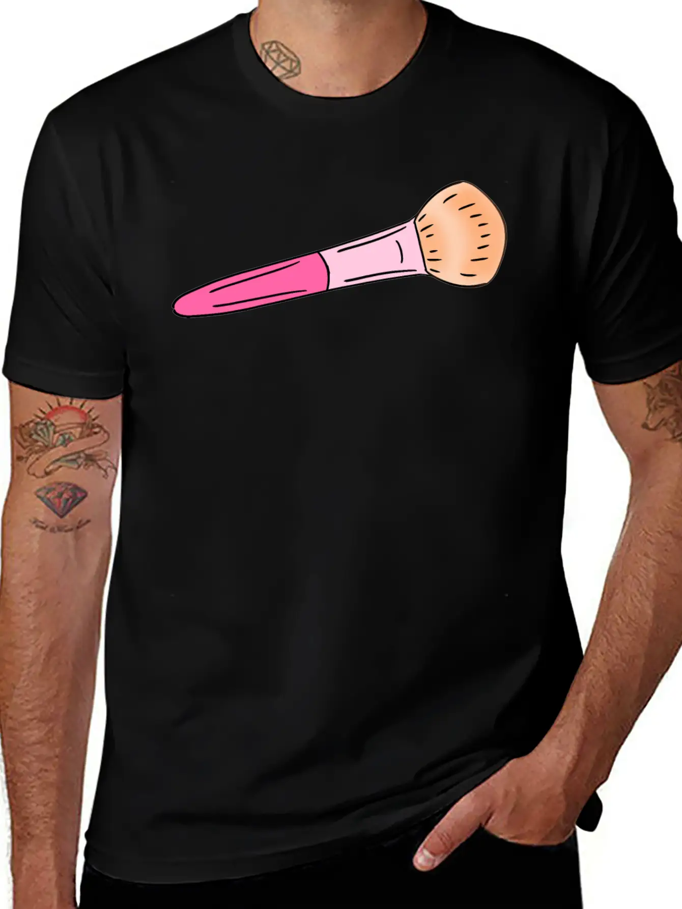 Cute Pink Make-up Powder Blush Brush Cartoon Stylish Everyday T-Shirt – Unisex Basic Cotton Tee