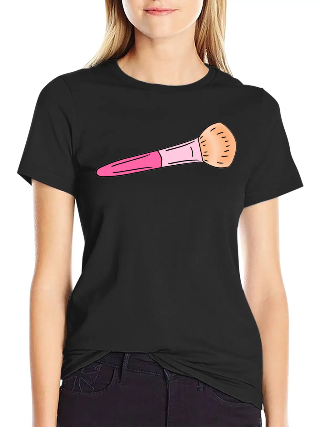 Cute Pink Make-up Powder Blush Brush Cartoon Stylish Everyday T-Shirt – Unisex Basic Cotton Tee