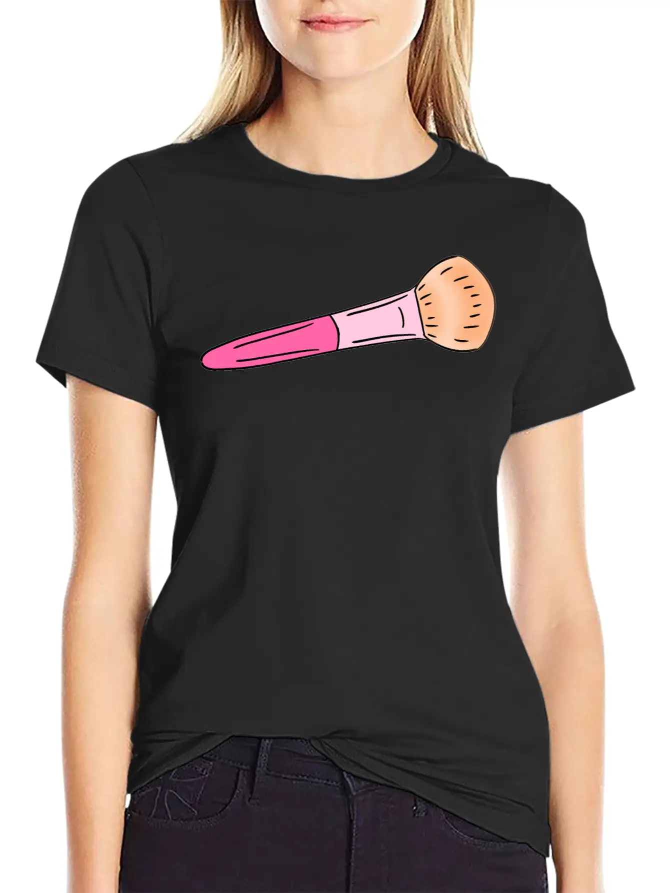 Cute Pink Make-up Powder Blush Brush Cartoon Stylish Everyday T-Shirt – Unisex Basic Cotton Tee