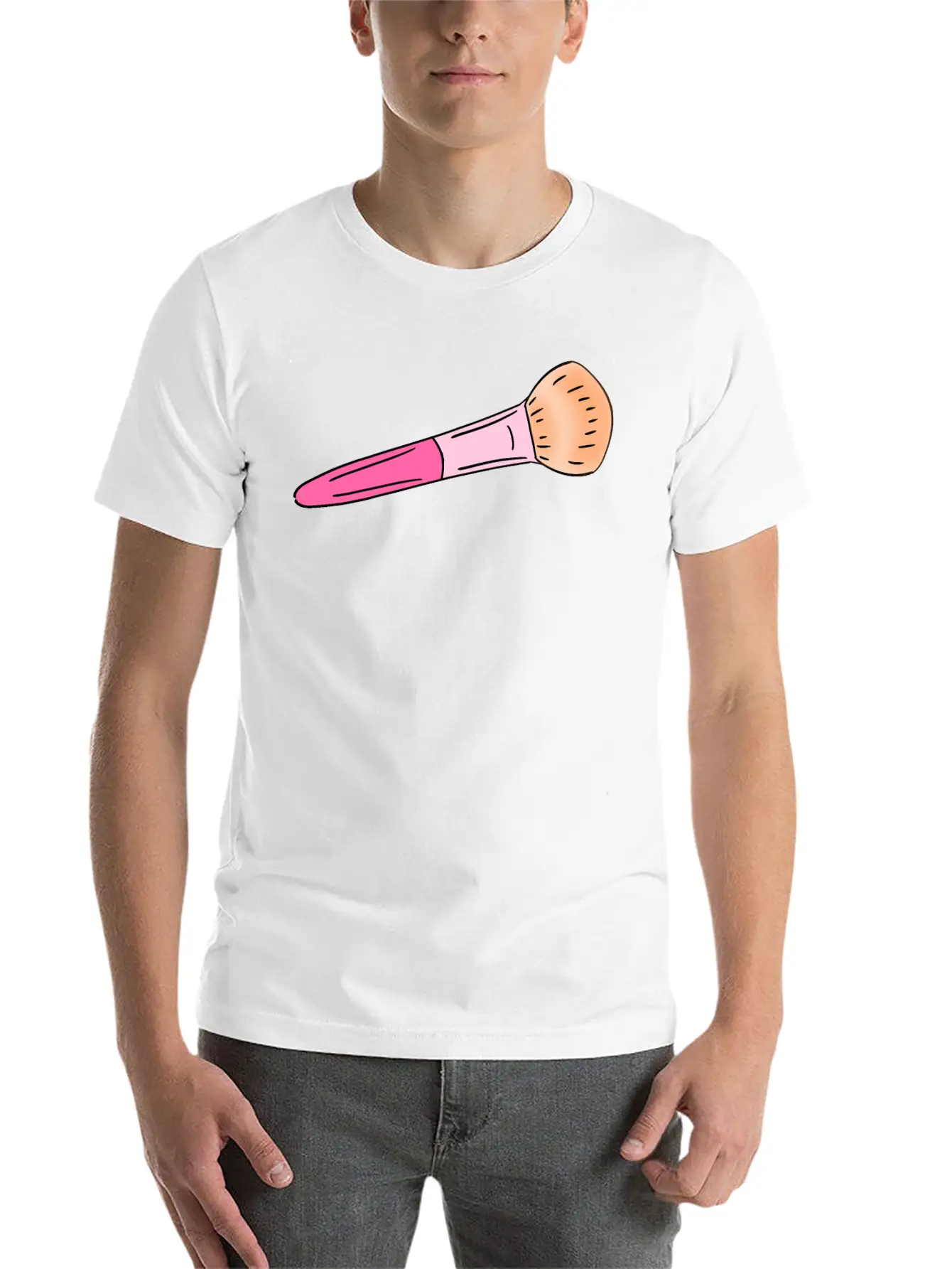 Cute Pink Make-up Powder Blush Brush Cartoon Stylish Everyday T-Shirt – Unisex Basic Cotton Tee