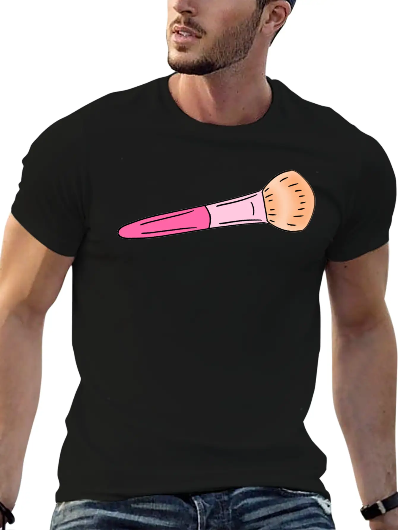 Cute Pink Make-up Powder Blush Brush Cartoon Stylish Everyday T-Shirt – Unisex Basic Cotton Tee