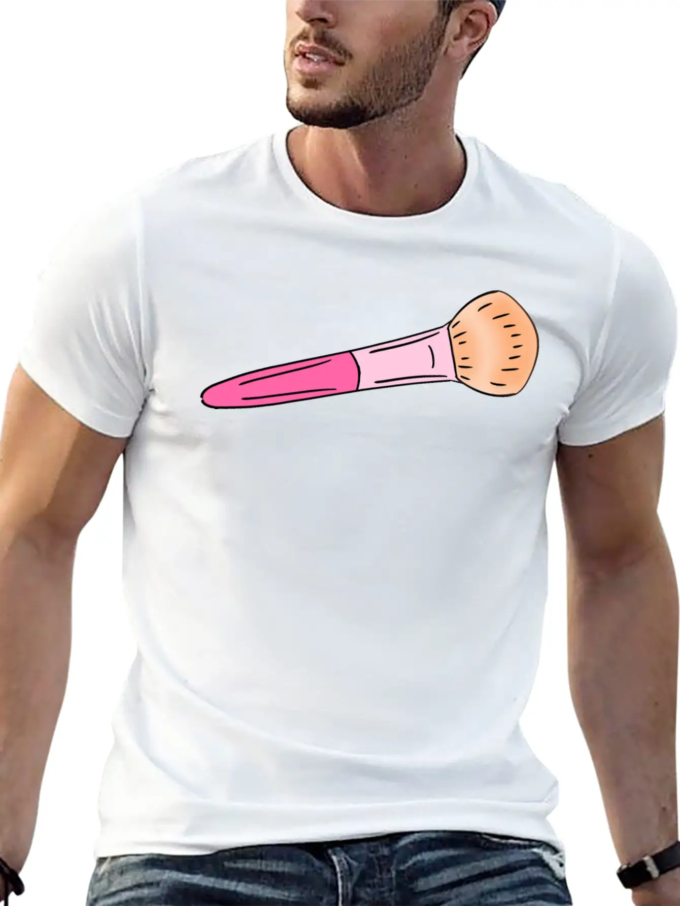 Cute Pink Make-up Powder Blush Brush Cartoon Stylish Everyday T-Shirt – Unisex Basic Cotton Tee