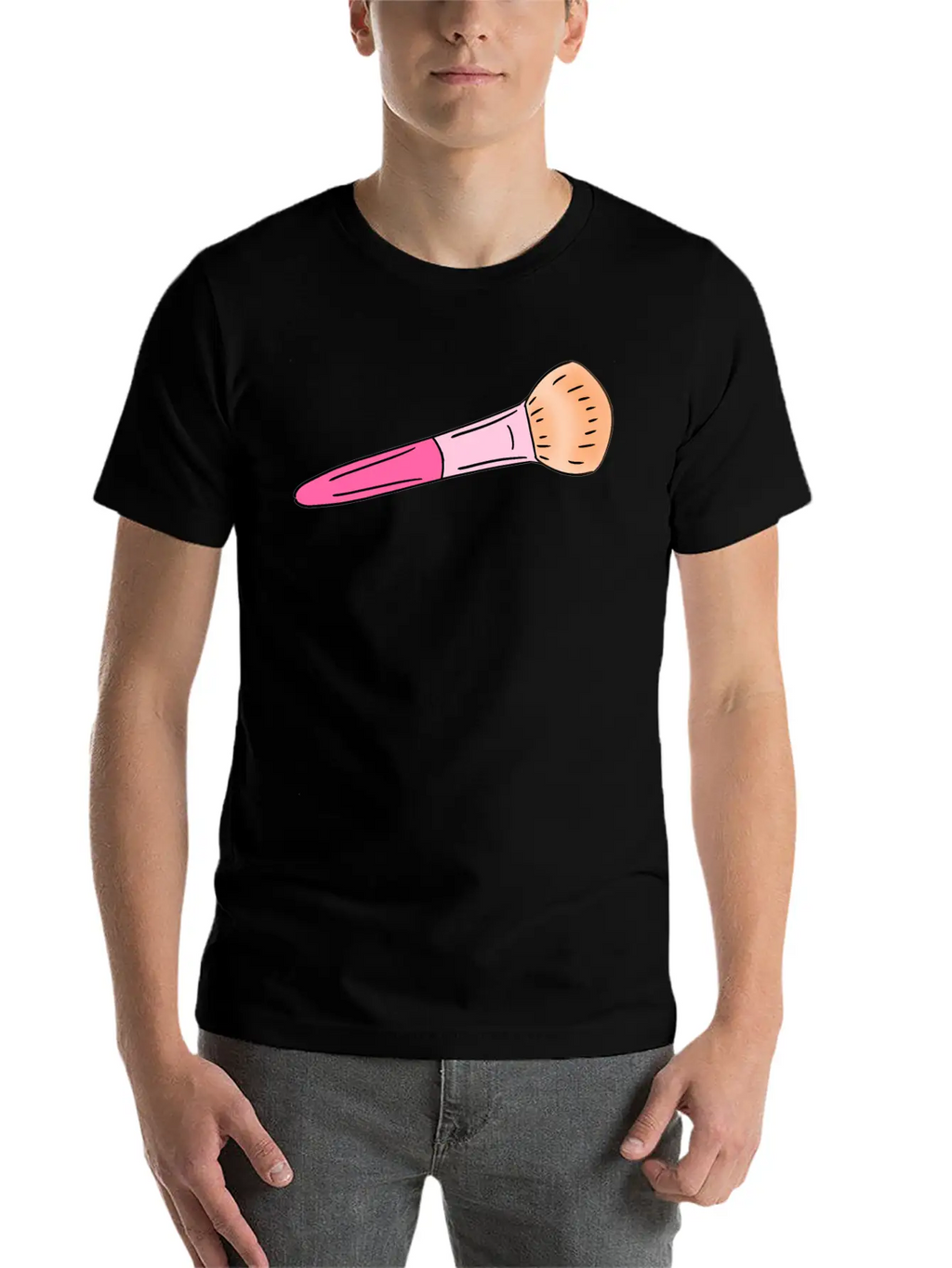Cute Pink Make-up Powder Blush Brush Cartoon Stylish Everyday T-Shirt – Unisex Basic Cotton Tee