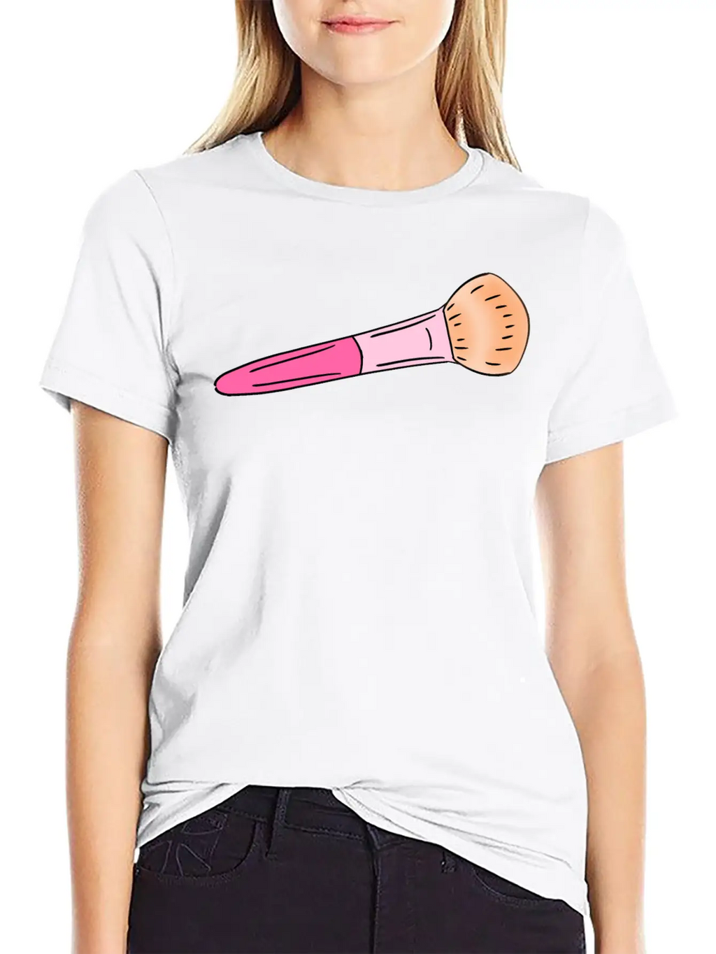 Cute Pink Make-up Powder Blush Brush Cartoon Stylish Everyday T-Shirt – Unisex Basic Cotton Tee