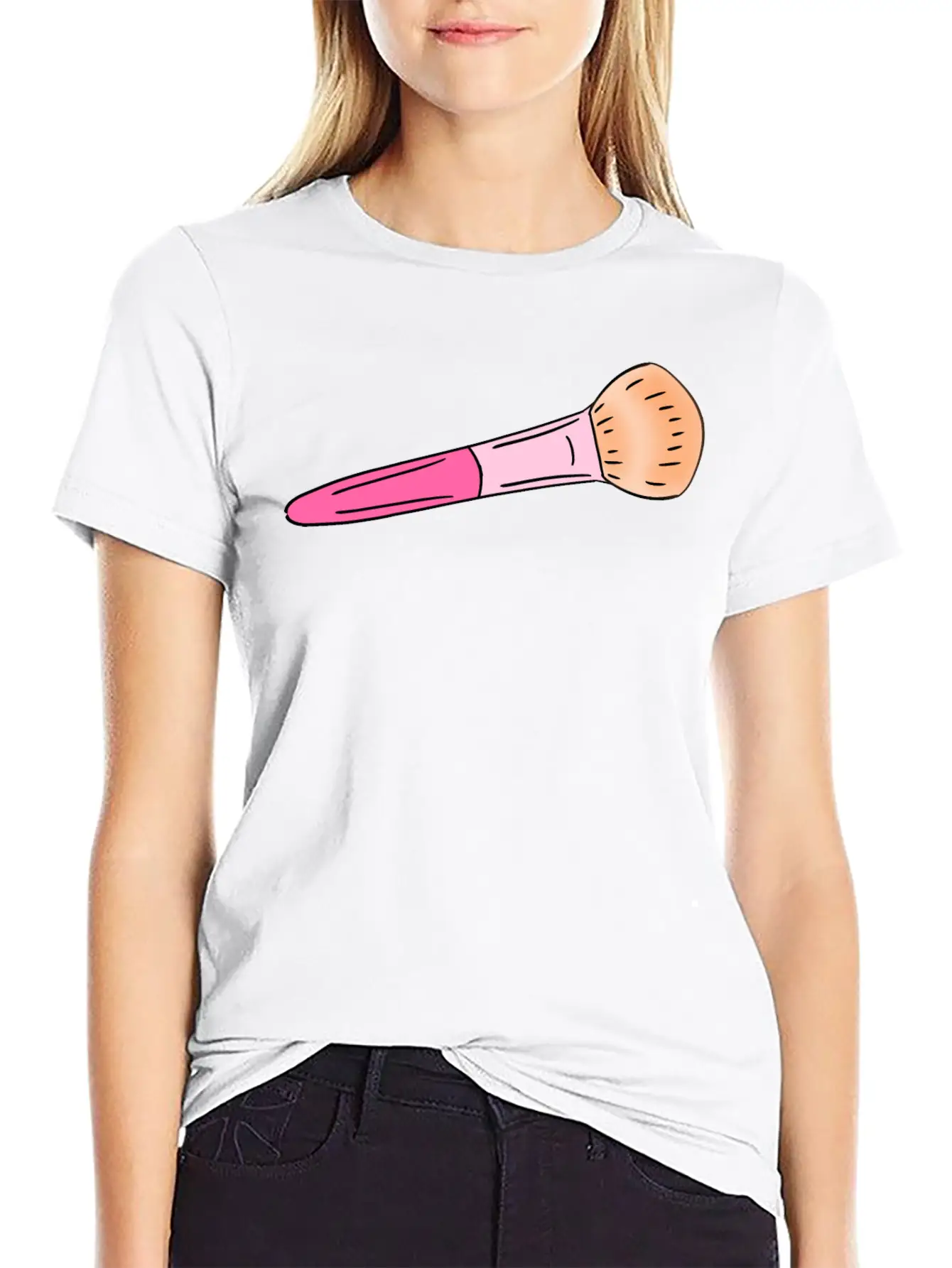 Cute Pink Make-up Powder Blush Brush Cartoon Stylish Everyday T-Shirt – Unisex Basic Cotton Tee