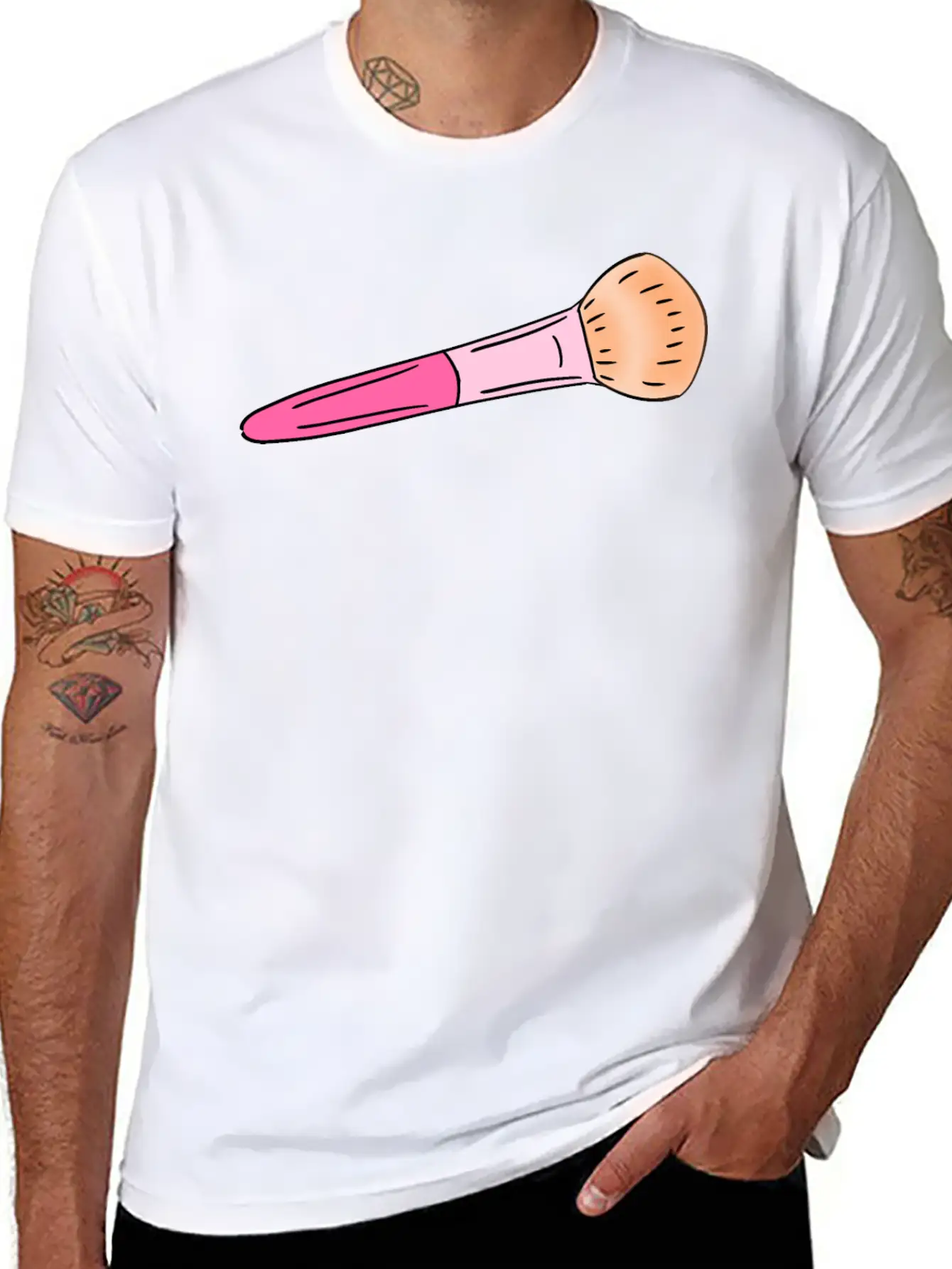 Cute Pink Make-up Powder Blush Brush Cartoon Stylish Everyday T-Shirt – Unisex Basic Cotton Tee