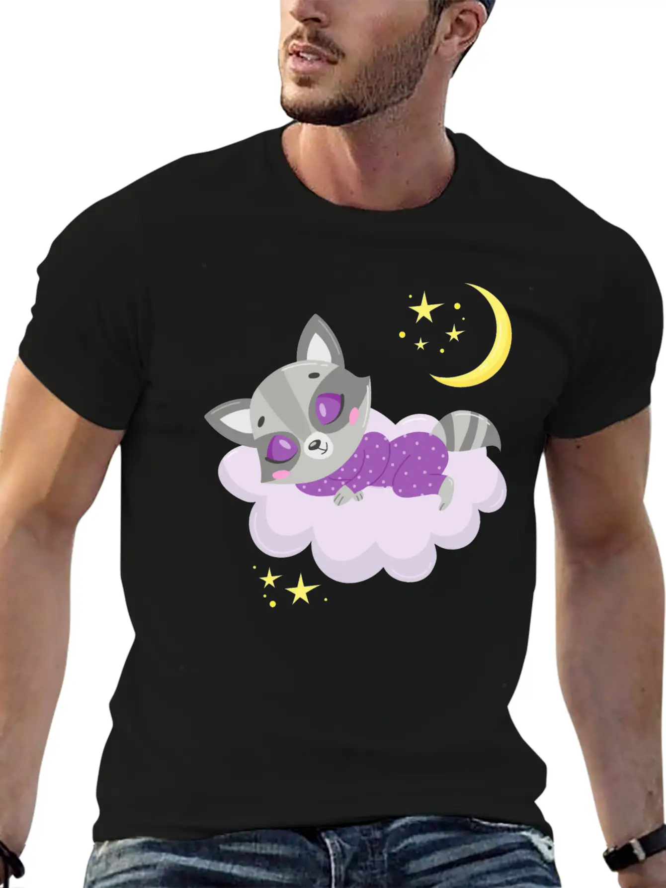 Cute Raccoon Sleeping In Cloud Unisex Casual T-Shirt – Clean Design For Daily Comfort