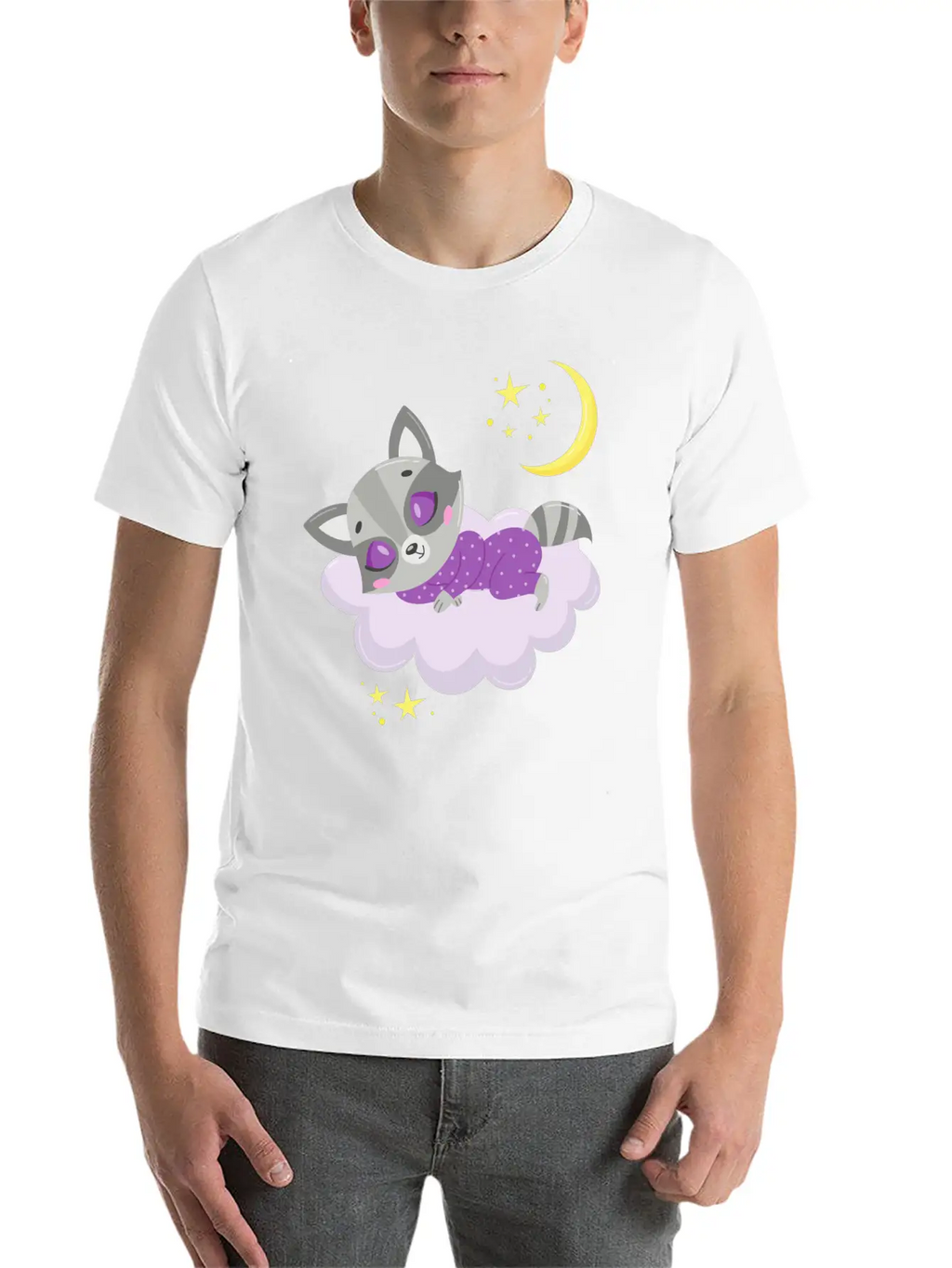 Cute Raccoon Sleeping In Cloud Unisex Casual T-Shirt – Clean Design For Daily Comfort