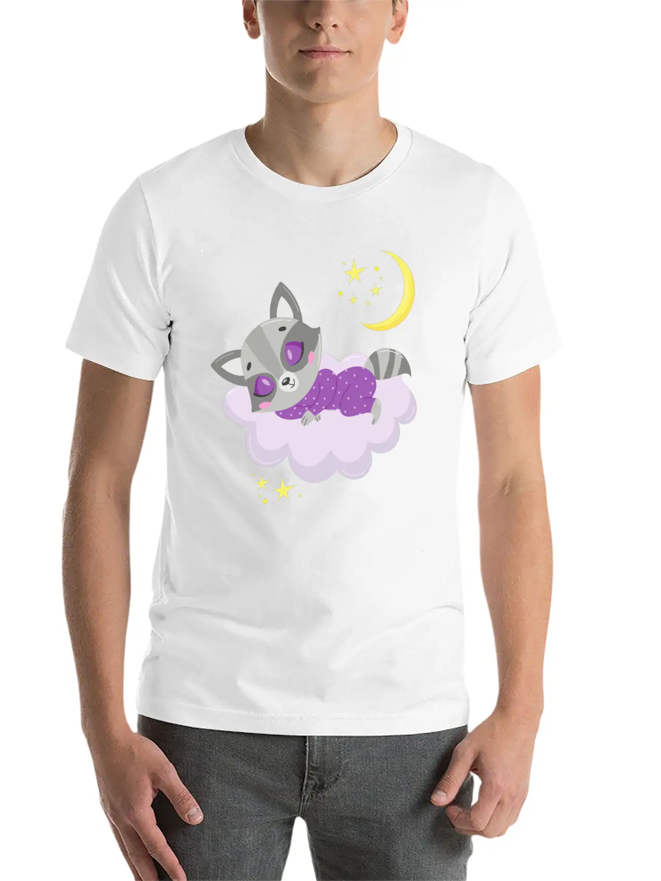 Cute Raccoon Sleeping In Cloud Unisex Casual T-Shirt – Clean Design For Daily Comfort