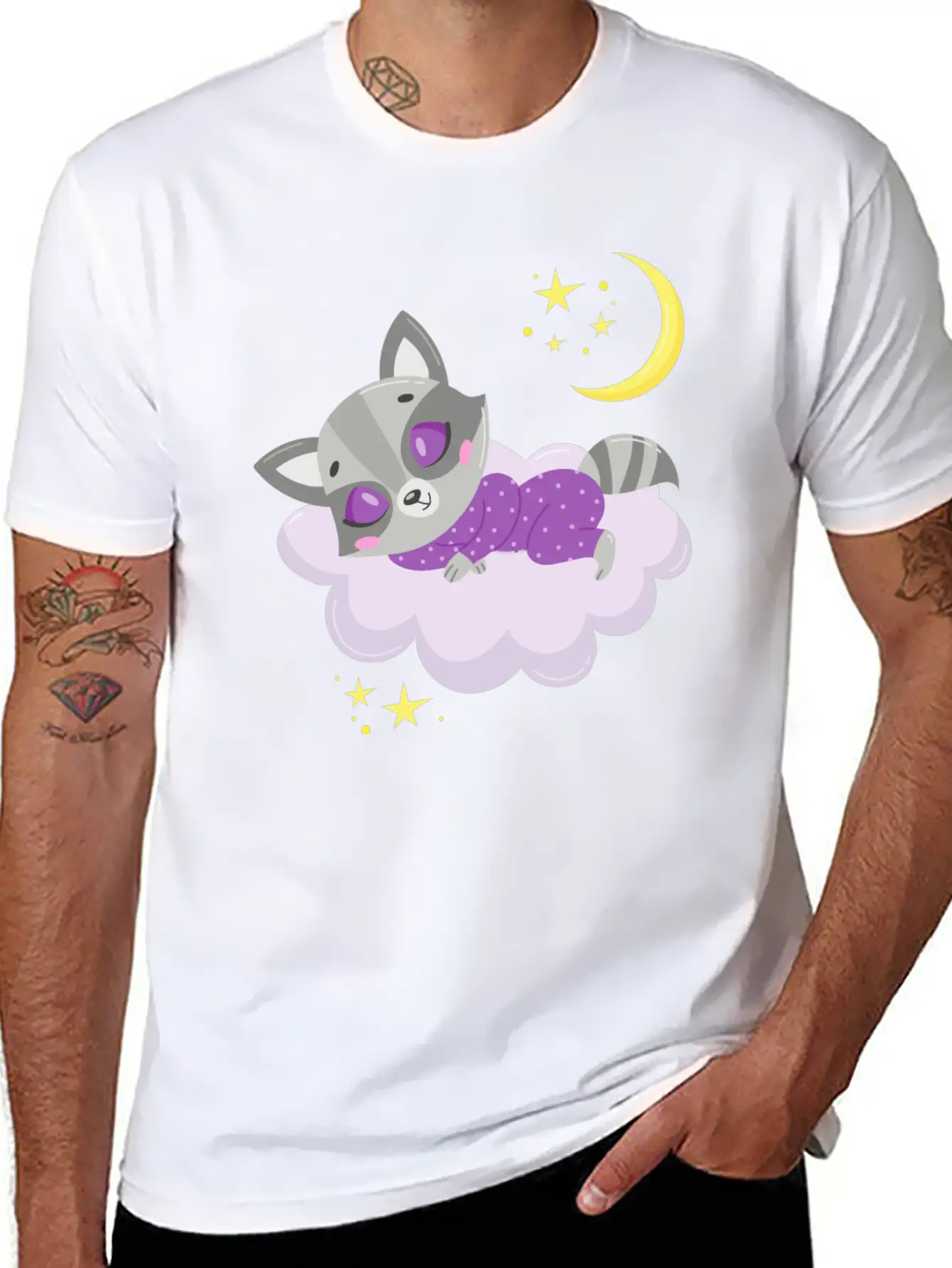 Cute Raccoon Sleeping In Cloud Unisex Casual T-Shirt – Clean Design For Daily Comfort