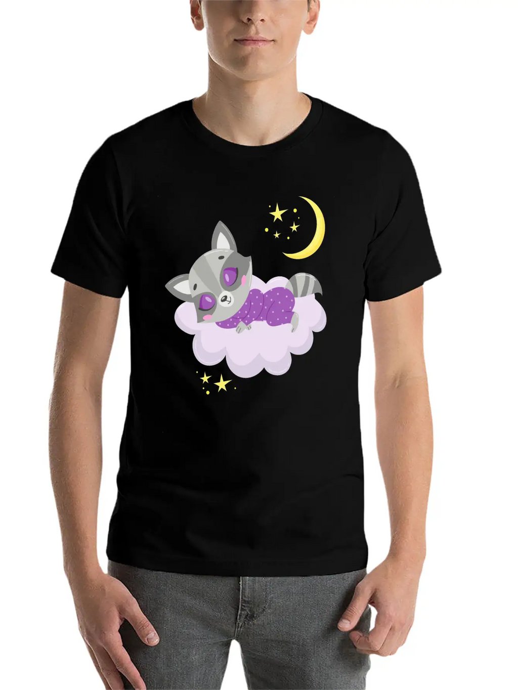 Cute Raccoon Sleeping In Cloud Unisex Casual T-Shirt – Clean Design For Daily Comfort