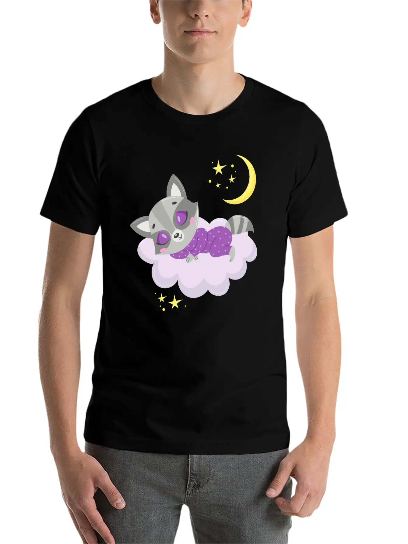 Cute Raccoon Sleeping In Cloud Unisex Casual T-Shirt – Clean Design For Daily Comfort
