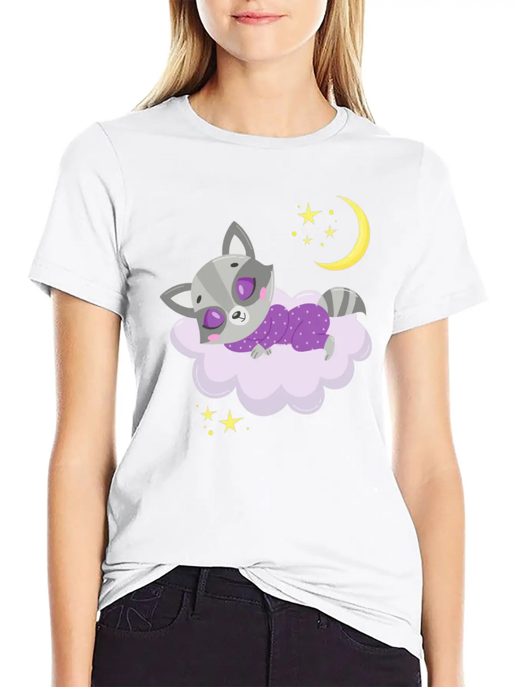 Cute Raccoon Sleeping In Cloud Unisex Casual T-Shirt – Clean Design For Daily Comfort