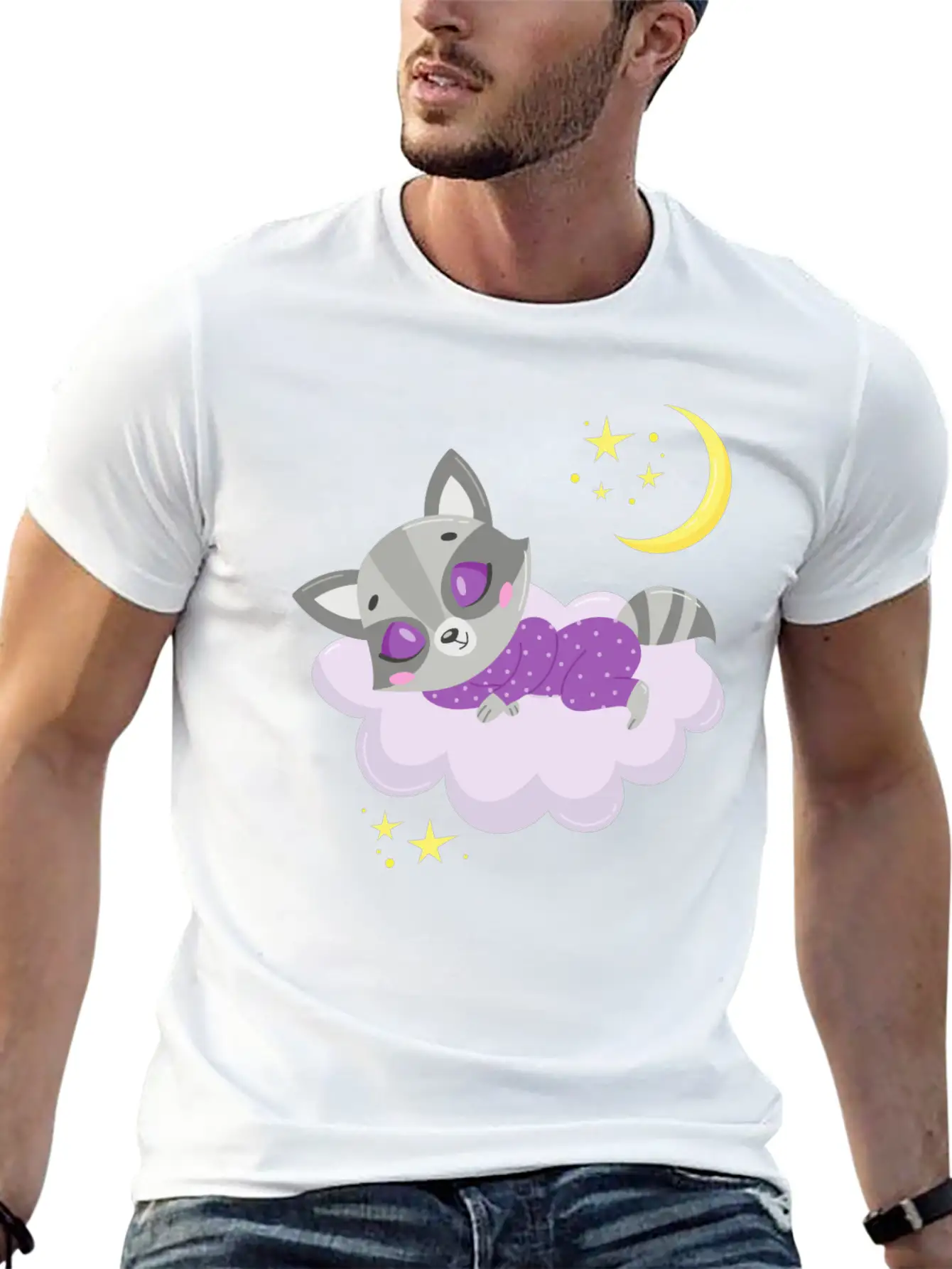 Cute Raccoon Sleeping In Cloud Unisex Casual T-Shirt – Clean Design For Daily Comfort