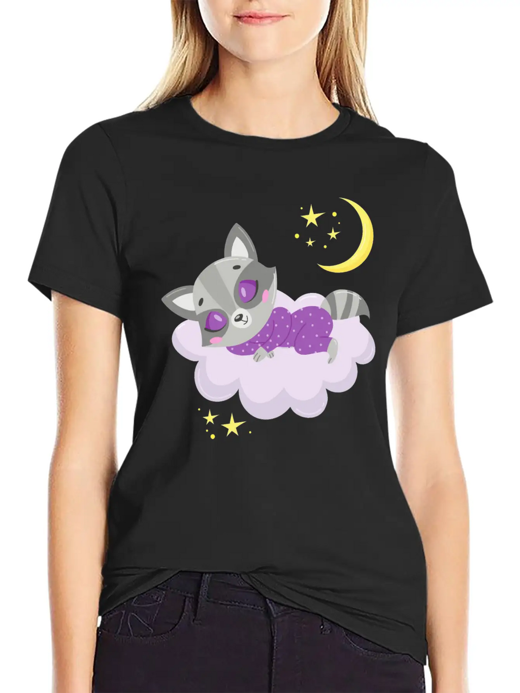 Cute Raccoon Sleeping In Cloud Unisex Casual T-Shirt – Clean Design For Daily Comfort