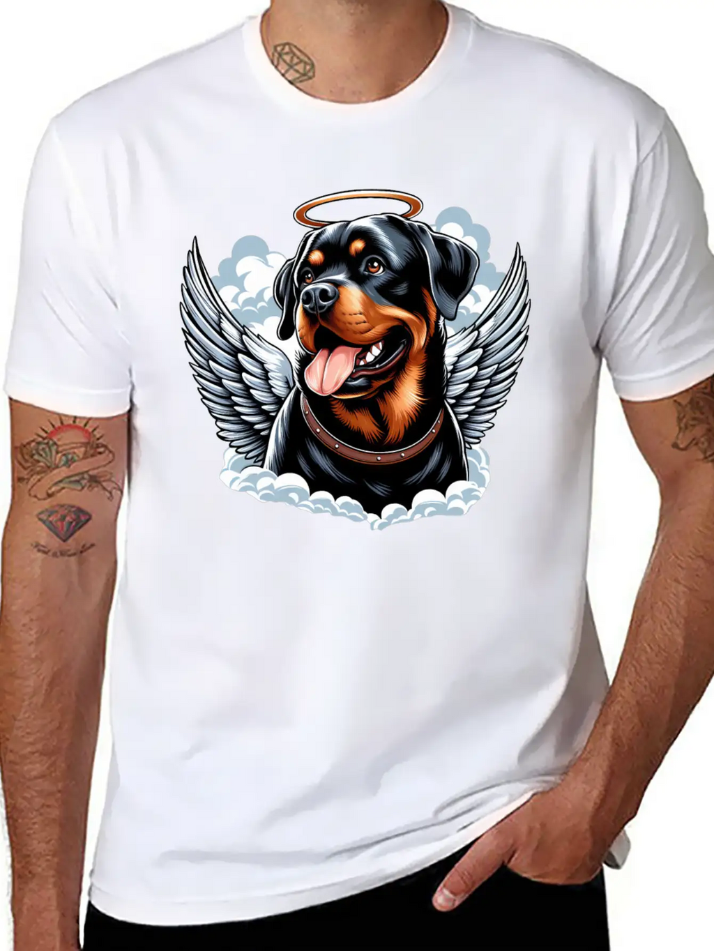 Cute Rottweiler Angel Halo Essential Cotton Tee For Daily Outfits – Unisex Style