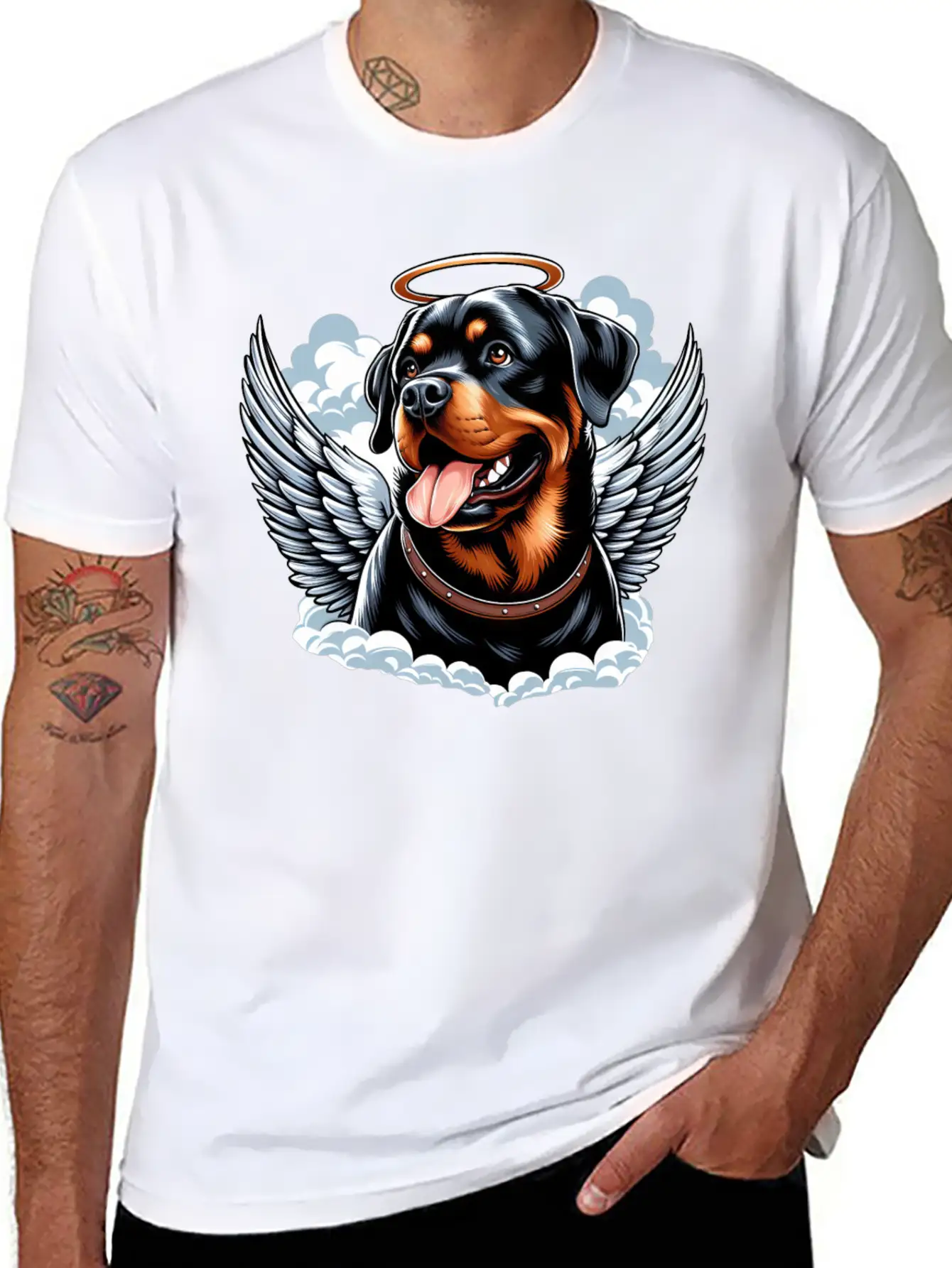 Cute Rottweiler Angel Halo Essential Cotton Tee For Daily Outfits – Unisex Style