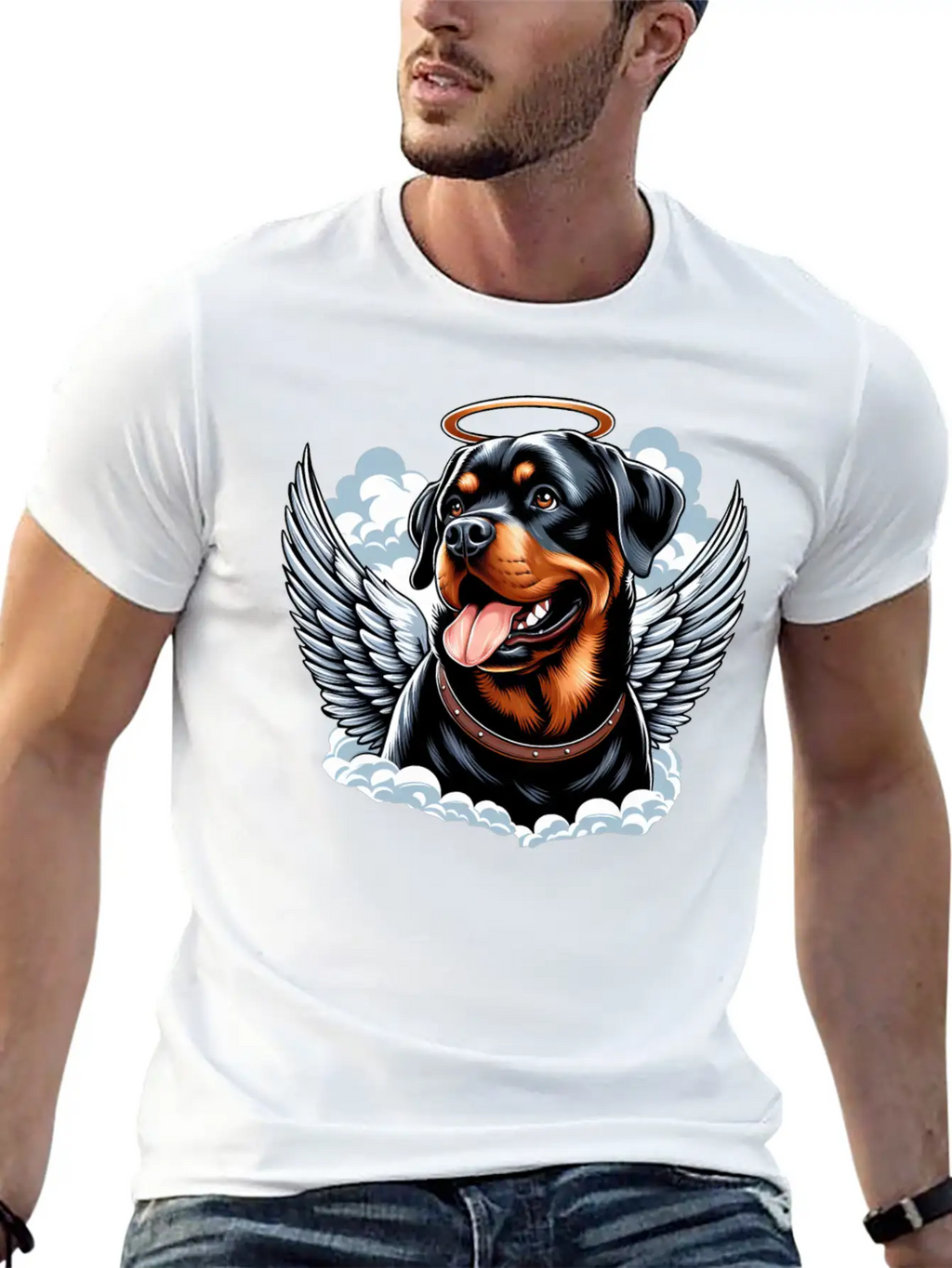 Cute Rottweiler Angel Halo Essential Cotton Tee For Daily Outfits – Unisex Style