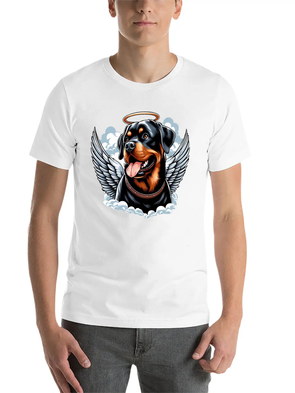 Cute Rottweiler Angel Halo Essential Cotton Tee For Daily Outfits – Unisex Style