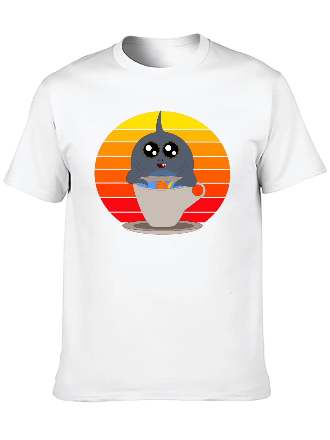 Cute Shark In The Sunset Casual Graphic T-Shirt – Simple And Comfortable Daily Wear