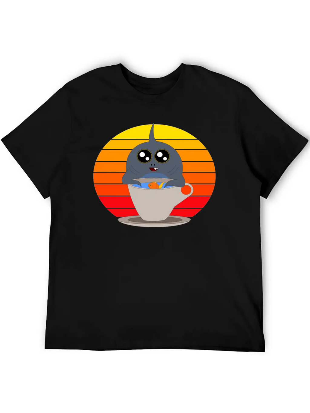 Cute Shark In The Sunset Casual Graphic T-Shirt – Simple And Comfortable Daily Wear
