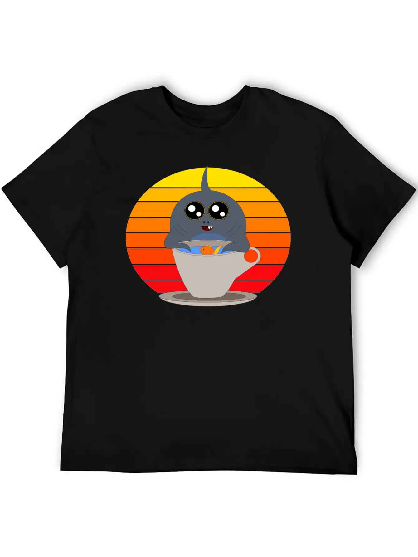 Cute Shark In The Sunset Casual Graphic T-Shirt – Simple And Comfortable Daily Wear