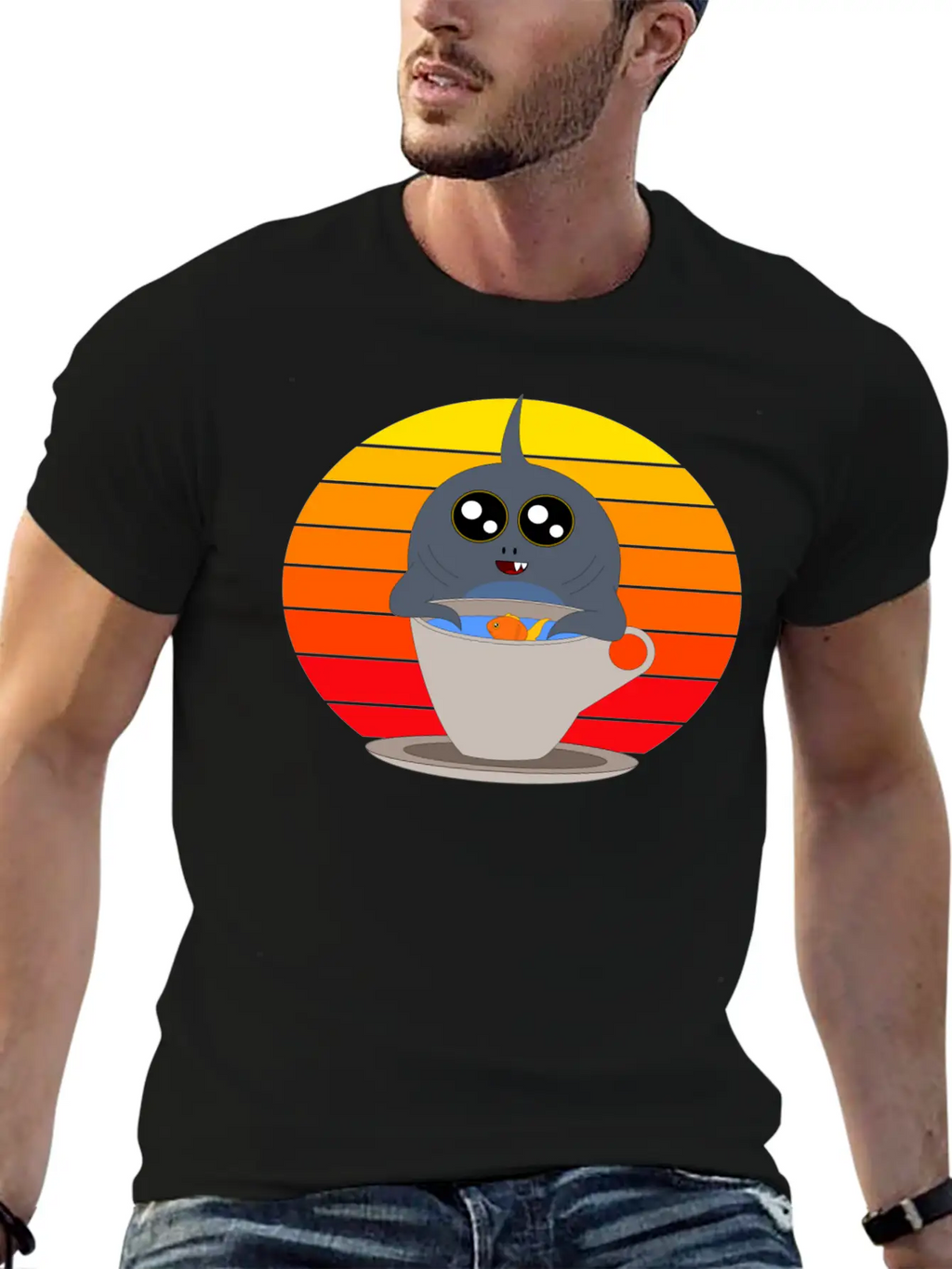 Cute Shark In The Sunset Casual Graphic T-Shirt – Simple And Comfortable Daily Wear