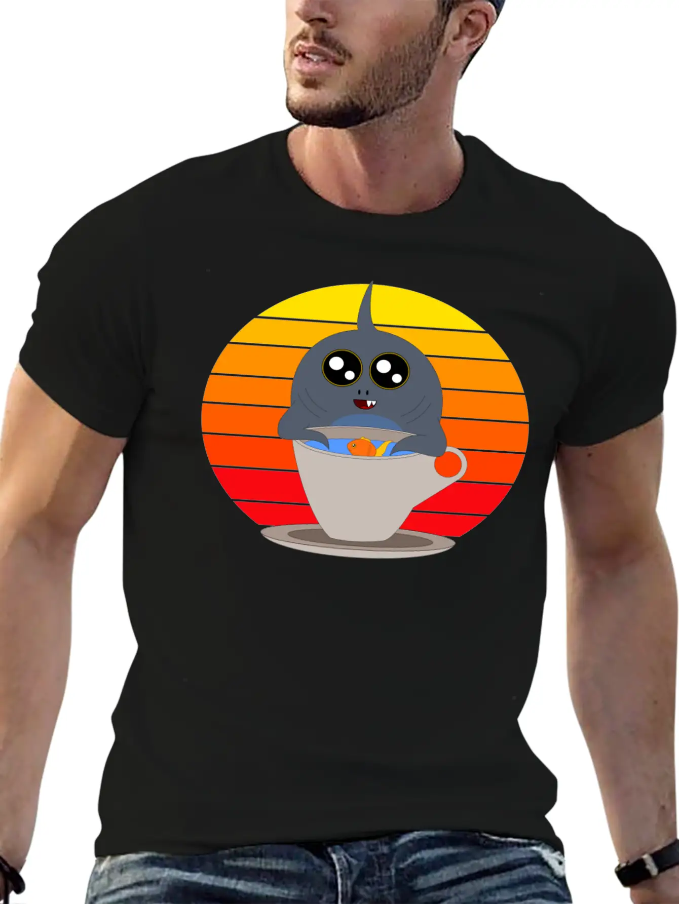 Cute Shark In The Sunset Casual Graphic T-Shirt – Simple And Comfortable Daily Wear