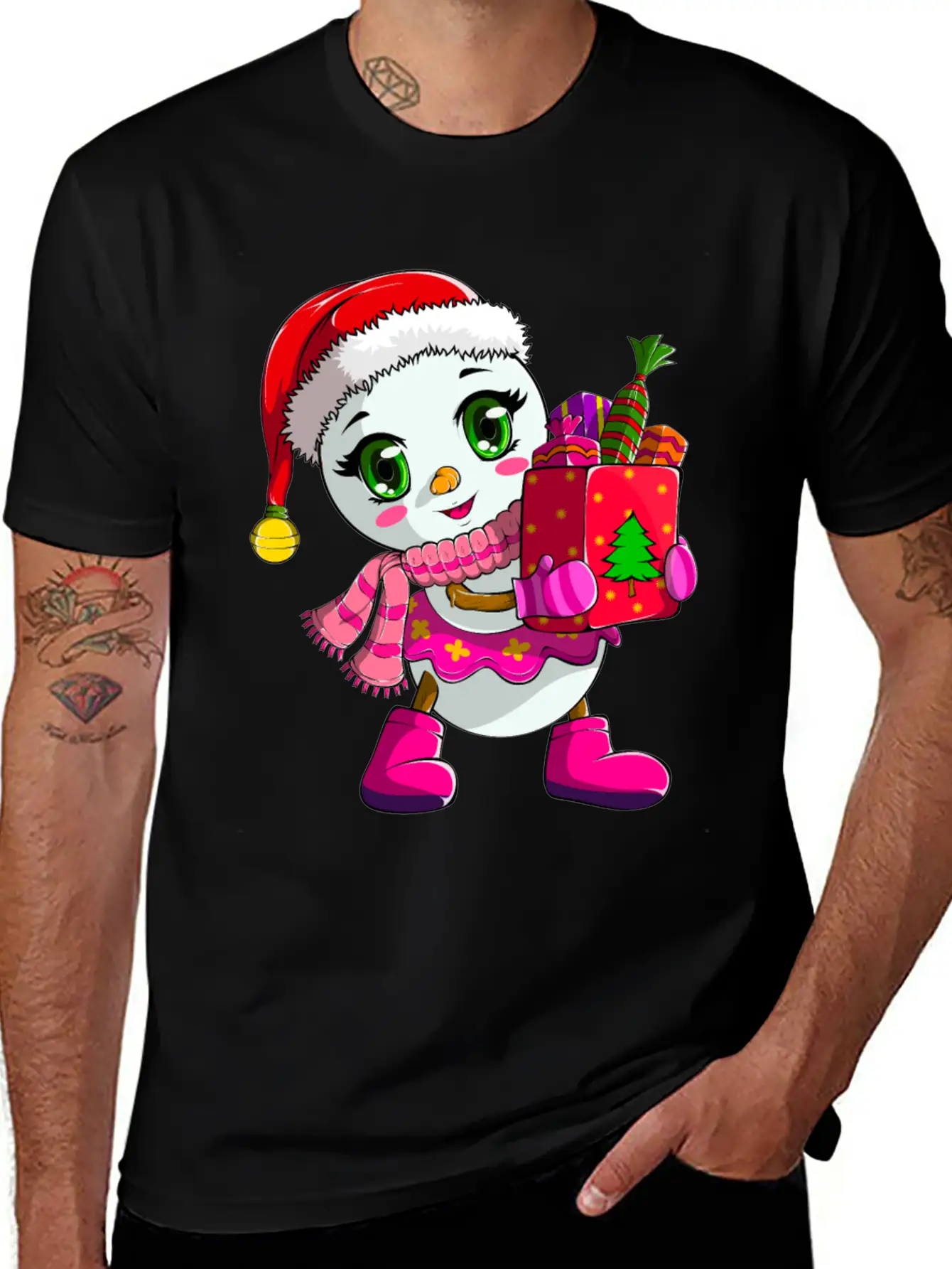 Cute Shopping Snowwoman Shopaholic Christmas Breathable Soft Cotton T-Shirt – Timeless Casual Look