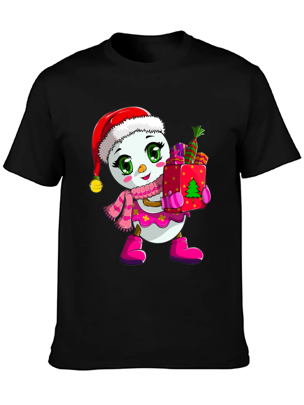 Cute Shopping Snowwoman Shopaholic Christmas Breathable Soft Cotton T-Shirt – Timeless Casual Look