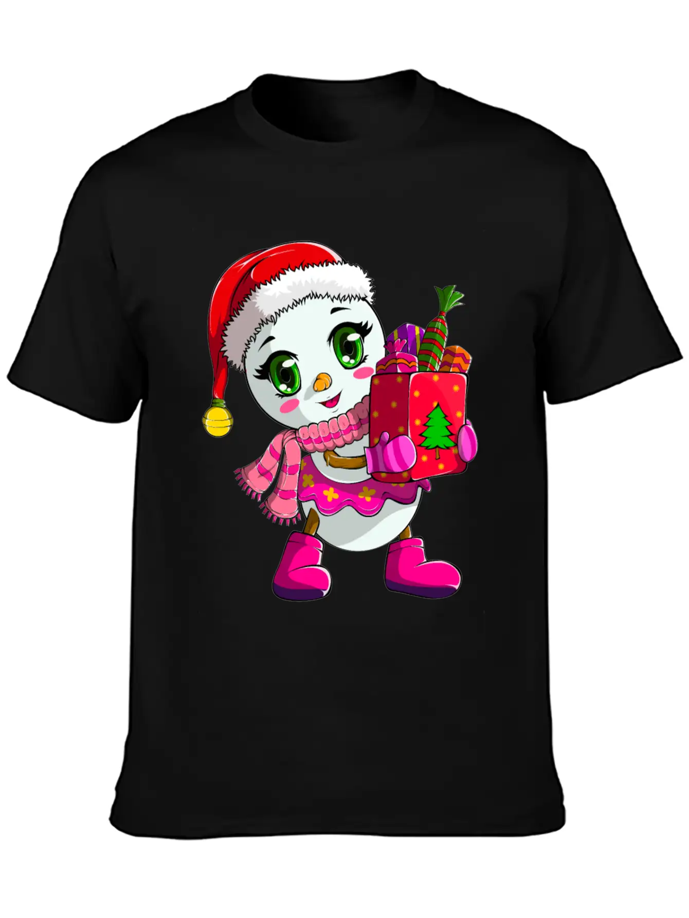 Cute Shopping Snowwoman Shopaholic Christmas Breathable Soft Cotton T-Shirt – Timeless Casual Look