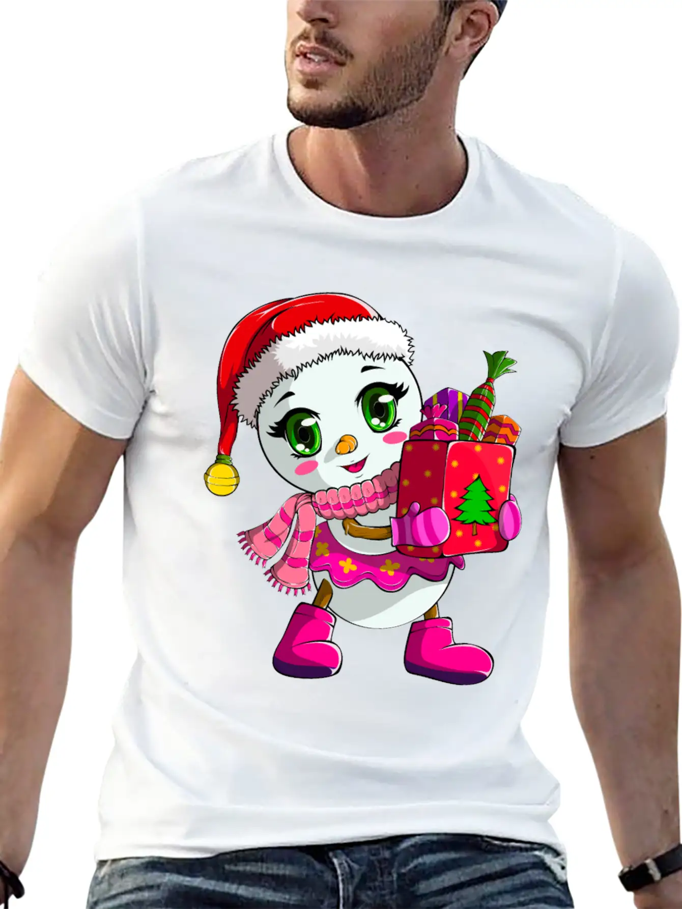 Cute Shopping Snowwoman Shopaholic Christmas Breathable Soft Cotton T-Shirt – Timeless Casual Look