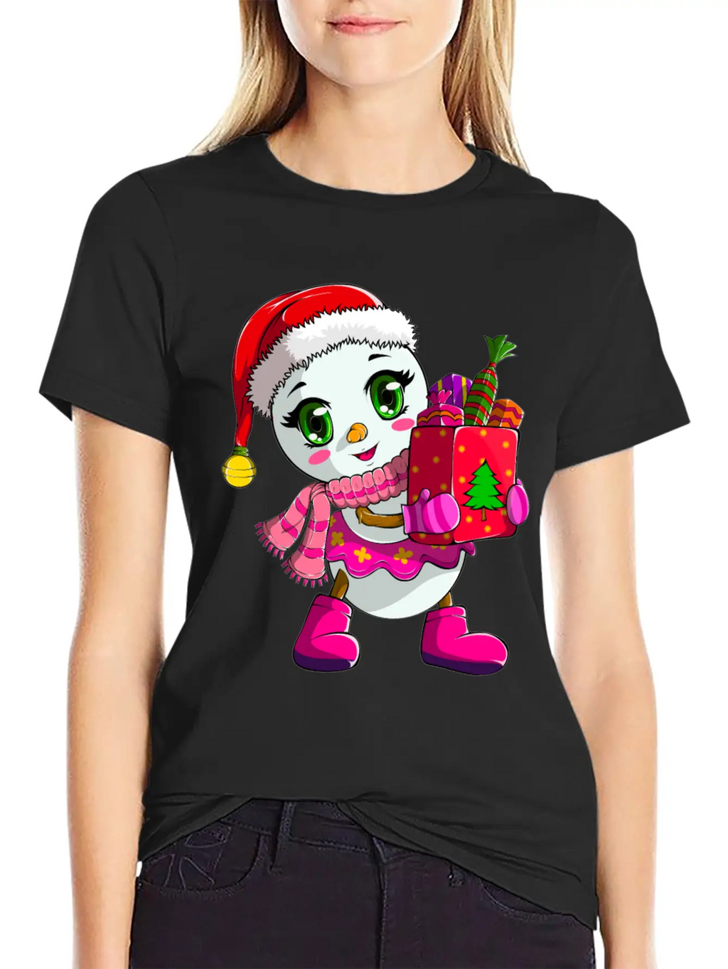 Cute Shopping Snowwoman Shopaholic Christmas Breathable Soft Cotton T-Shirt – Timeless Casual Look