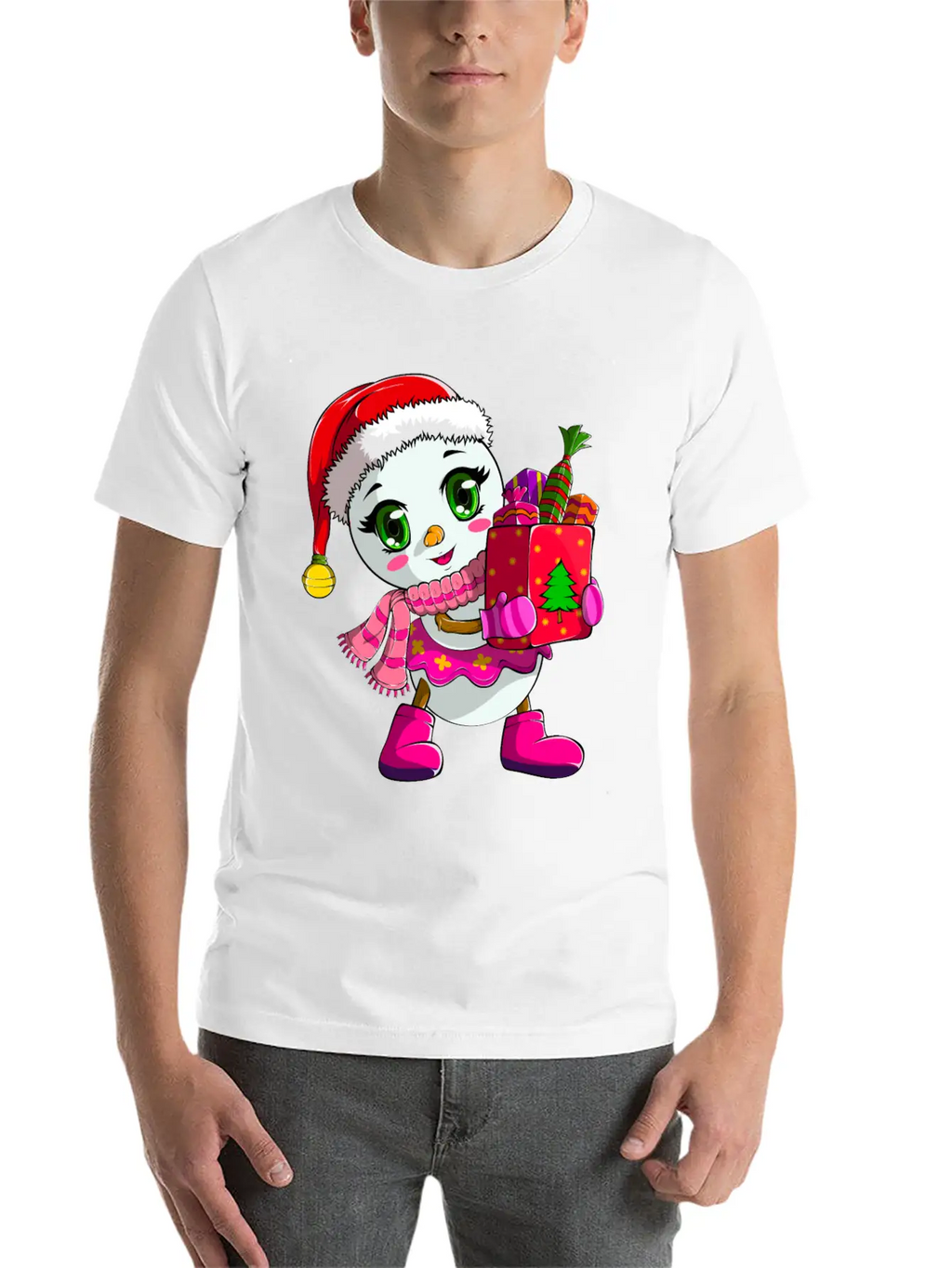 Cute Shopping Snowwoman Shopaholic Christmas Breathable Soft Cotton T-Shirt – Timeless Casual Look