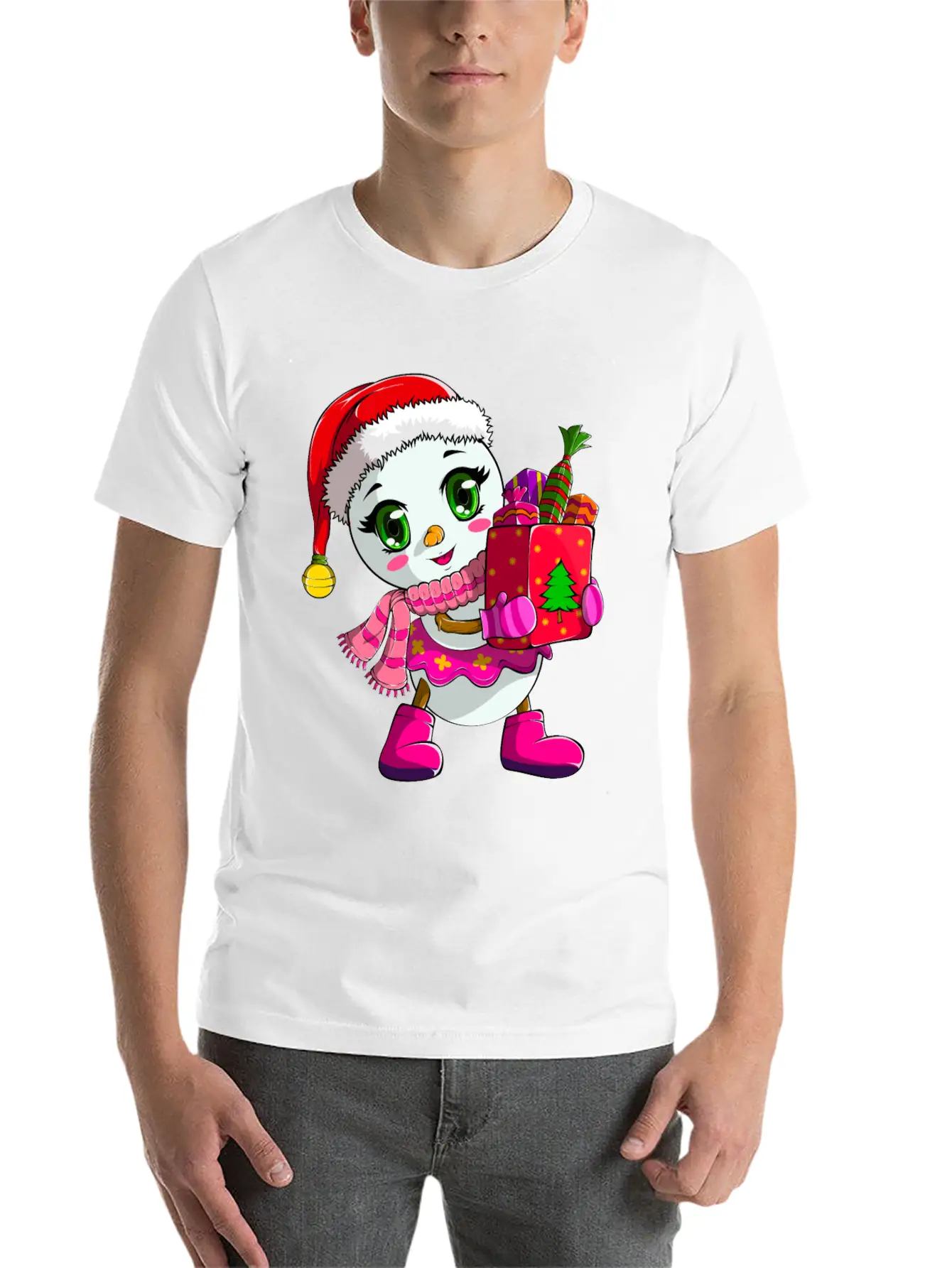 Cute Shopping Snowwoman Shopaholic Christmas Breathable Soft Cotton T-Shirt – Timeless Casual Look