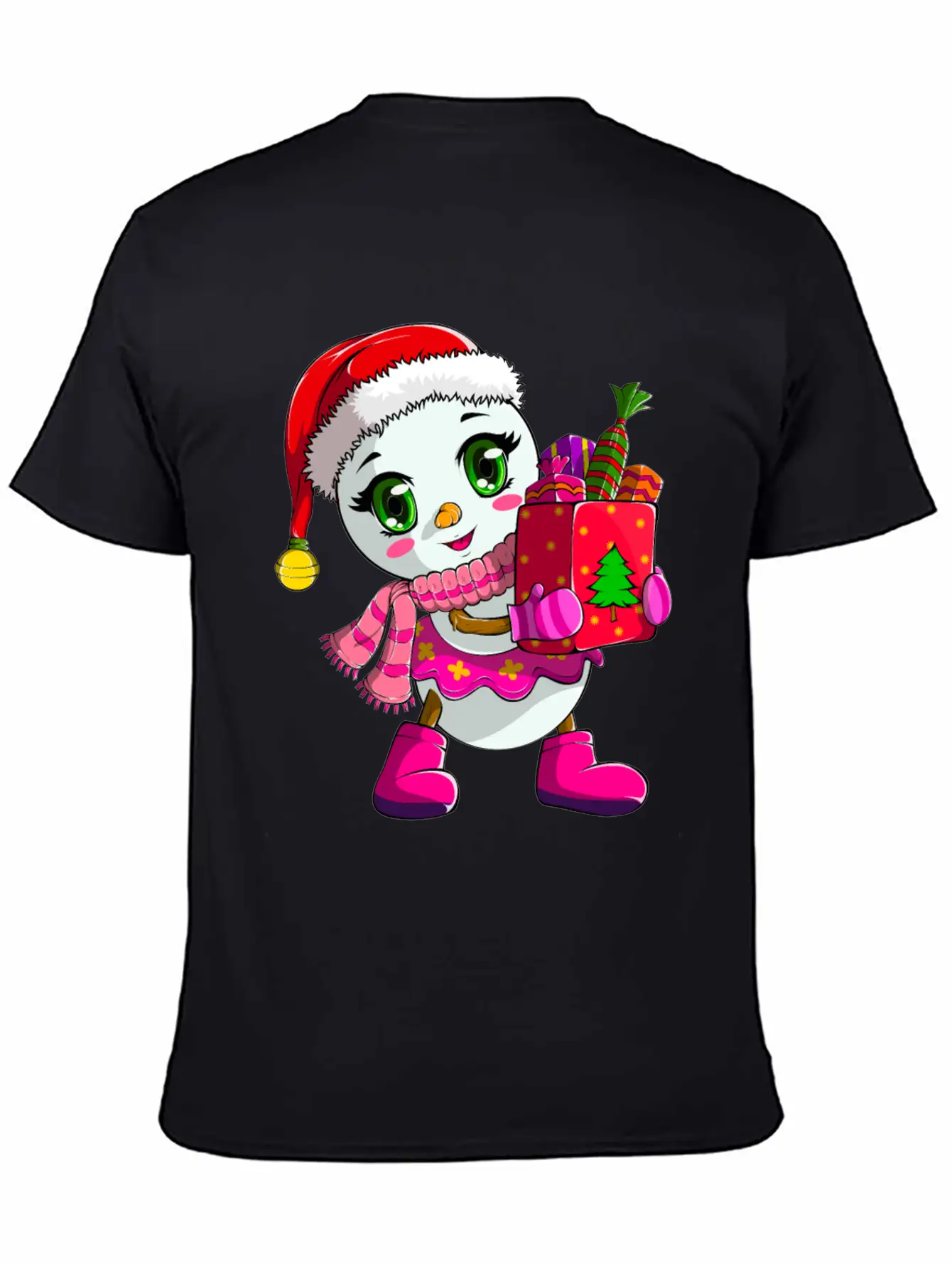Cute Shopping Snowwoman Shopaholic Christmas Breathable Soft Cotton T-Shirt – Timeless Casual Look