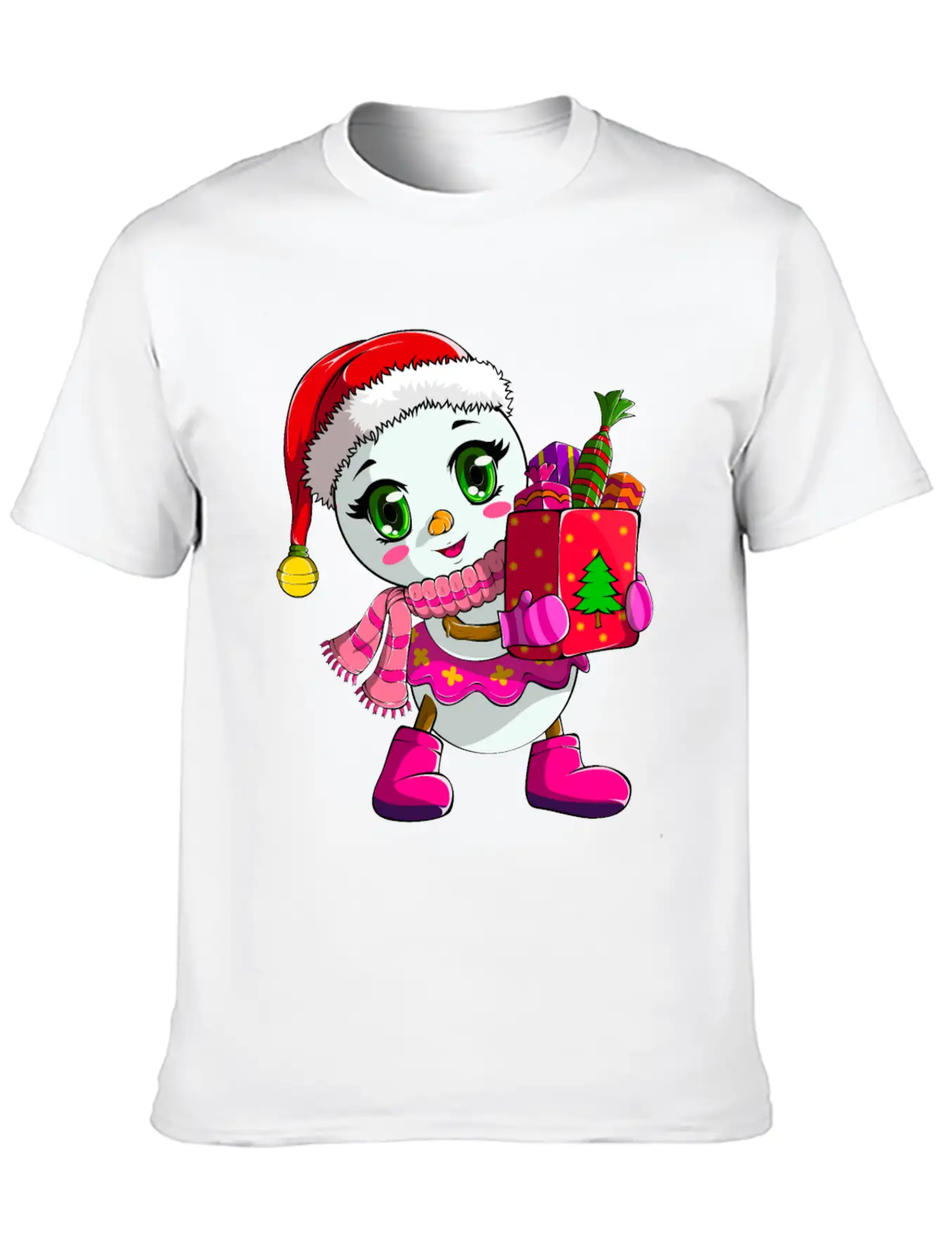 Cute Shopping Snowwoman Shopaholic Christmas Breathable Soft Cotton T-Shirt – Timeless Casual Look