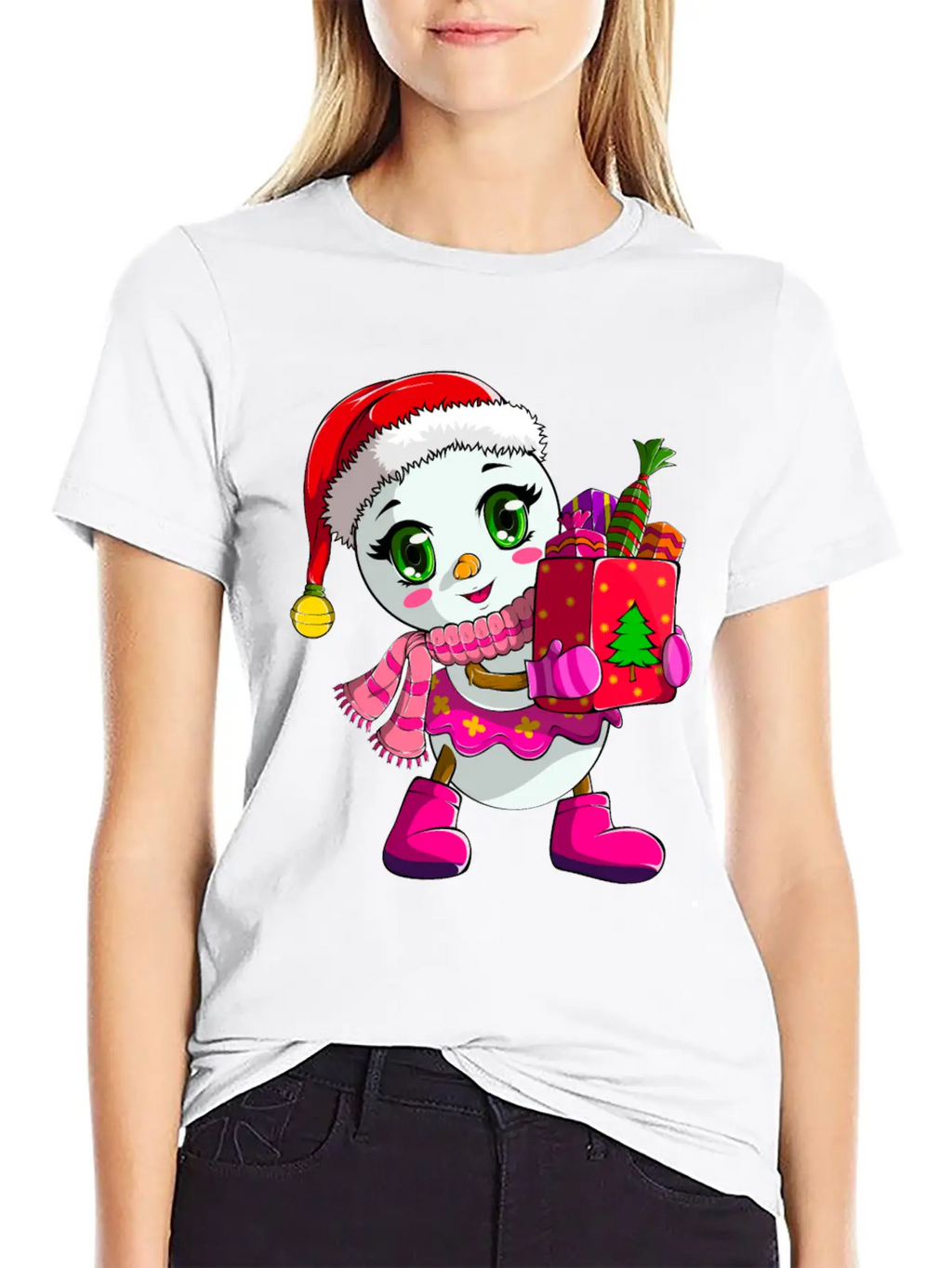 Cute Shopping Snowwoman Shopaholic Christmas Breathable Soft Cotton T-Shirt – Timeless Casual Look