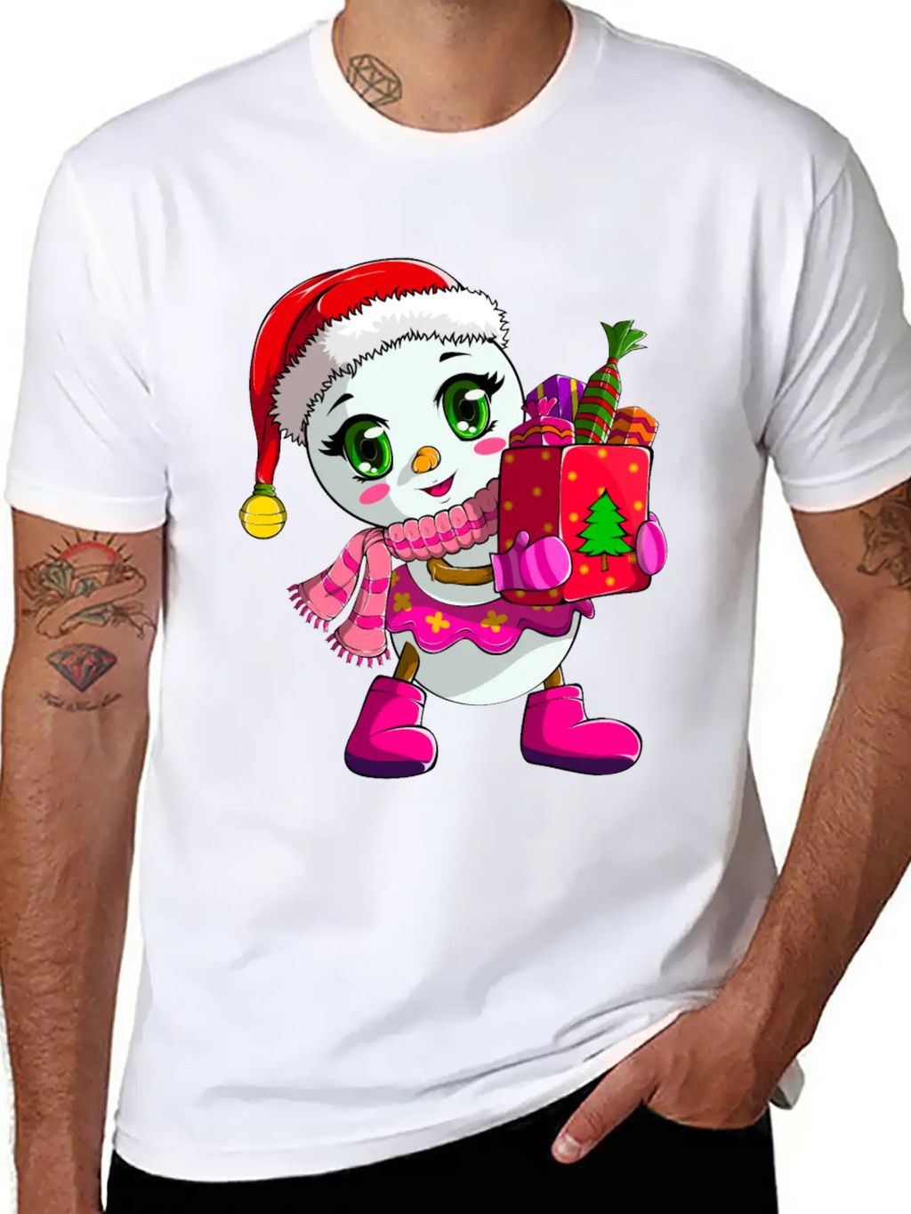 Cute Shopping Snowwoman Shopaholic Christmas Breathable Soft Cotton T-Shirt – Timeless Casual Look